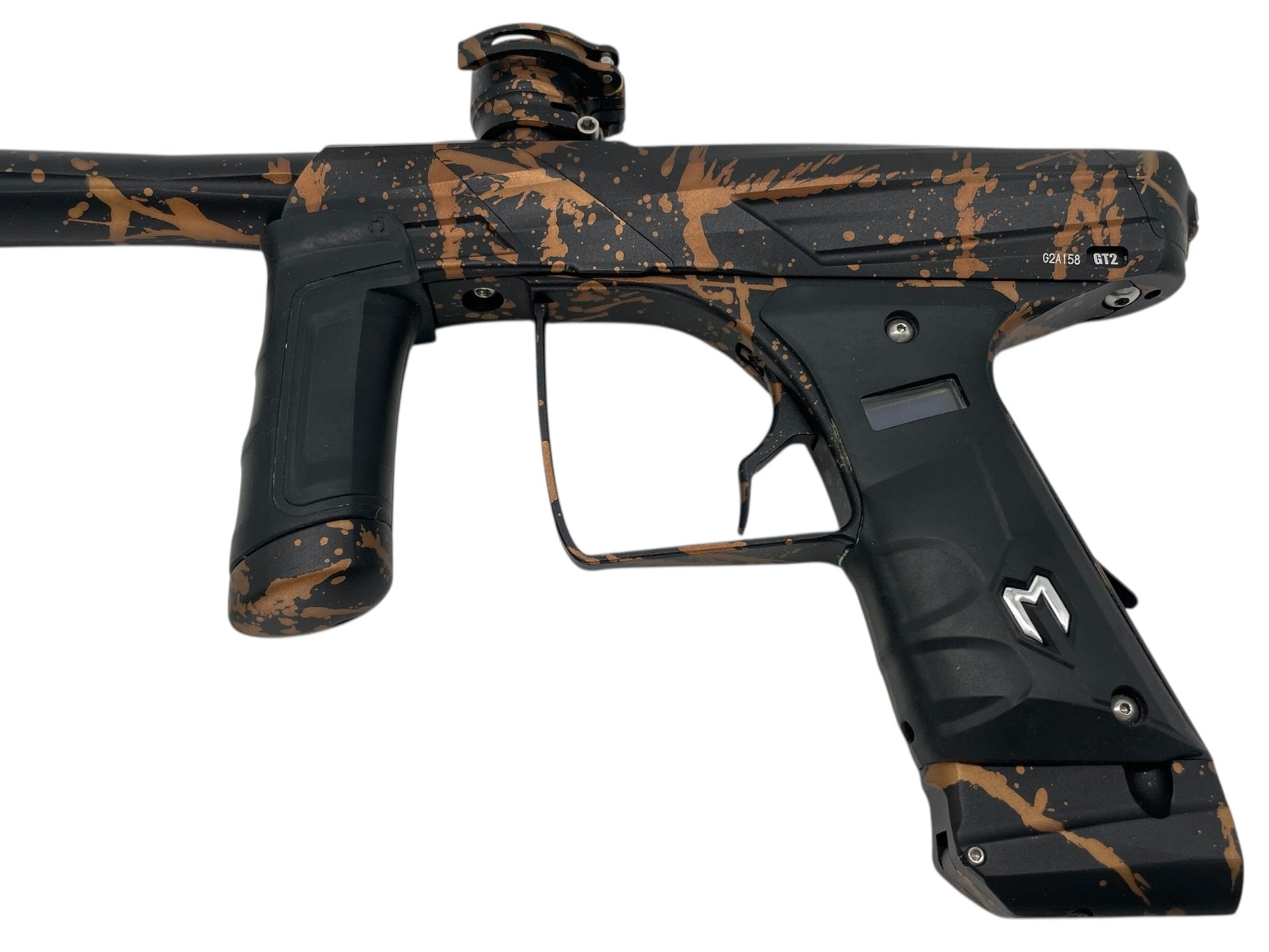 Used Macdev Gt2 Paintball Gun Black/Orange Splash Paintball Gun from CPXBrosPaintball Buy/Sell/Trade Paintball Markers, New Paintball Guns, Paintball Hoppers, Paintball Masks, and Hormesis Headbands