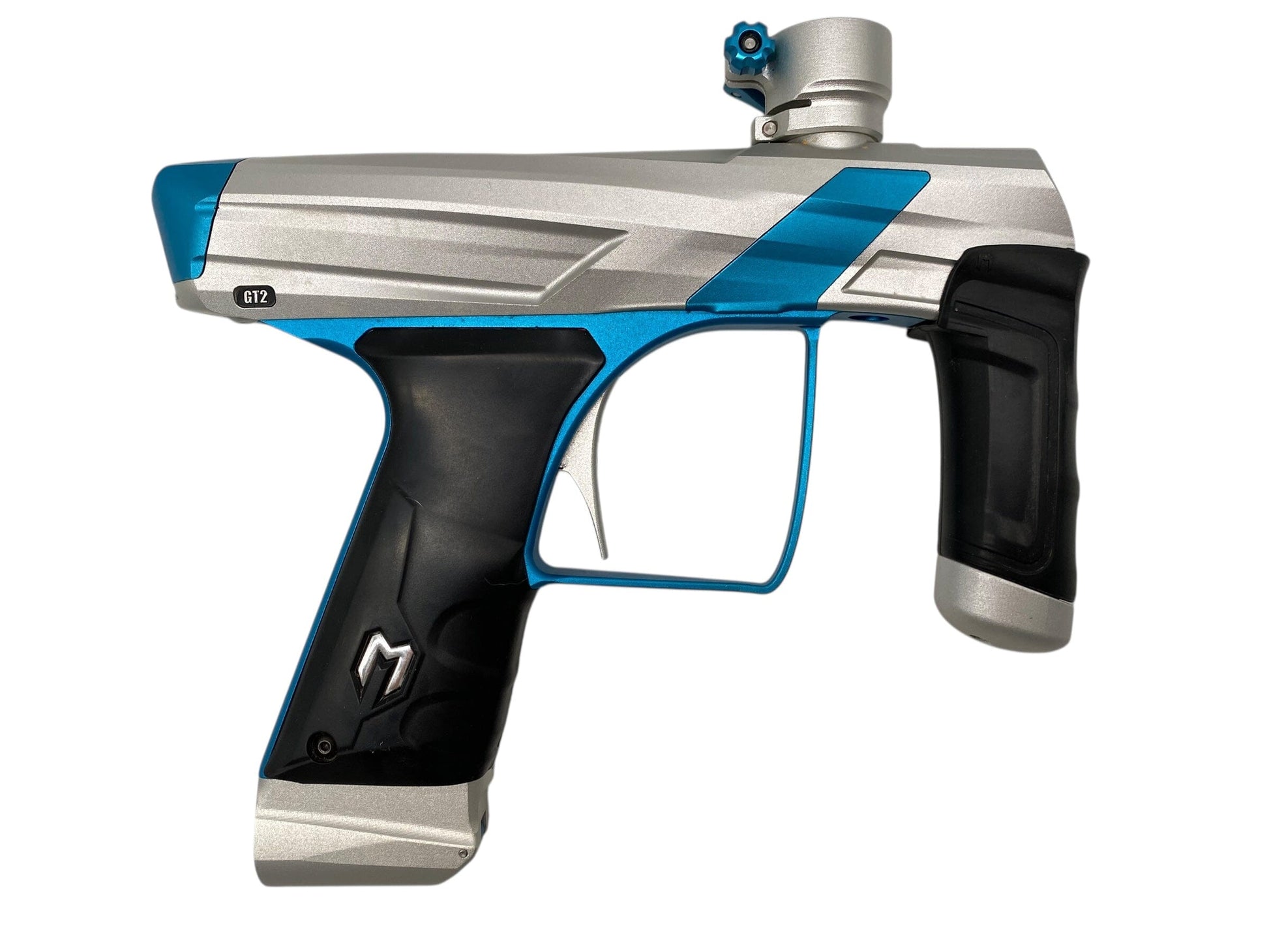 Used MacDev Gt2 Paintball Gun Silver/Teal Paintball Gun from CPXBrosPaintball Buy/Sell/Trade Paintball Markers, New Paintball Guns, Paintball Hoppers, Paintball Masks, and Hormesis Headbands