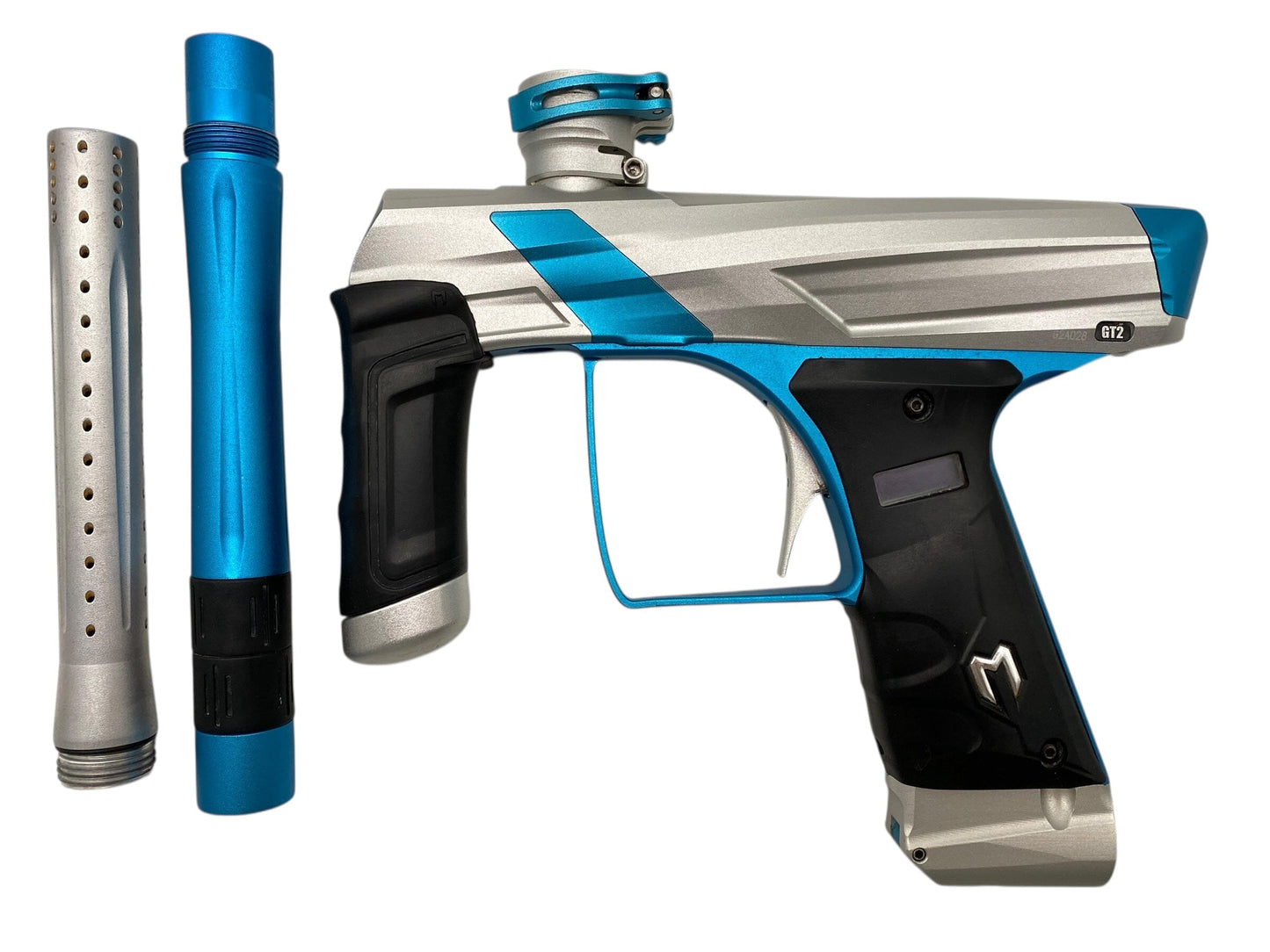 Used MacDev Gt2 Paintball Gun Silver/Teal Paintball Gun from CPXBrosPaintball Buy/Sell/Trade Paintball Markers, New Paintball Guns, Paintball Hoppers, Paintball Masks, and Hormesis Headbands