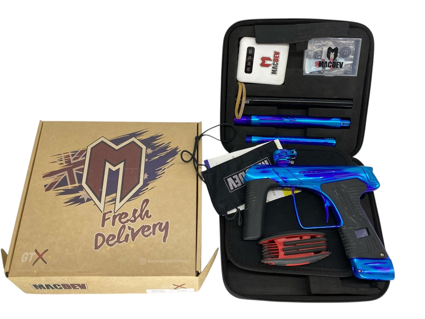 Used MacDev GTX Paintball Gun Blue Purple Galaxy Paintball Gun from CPXBrosPaintball Buy/Sell/Trade Paintball Markers, New Paintball Guns, Paintball Hoppers, Paintball Masks, and Hormesis Headbands