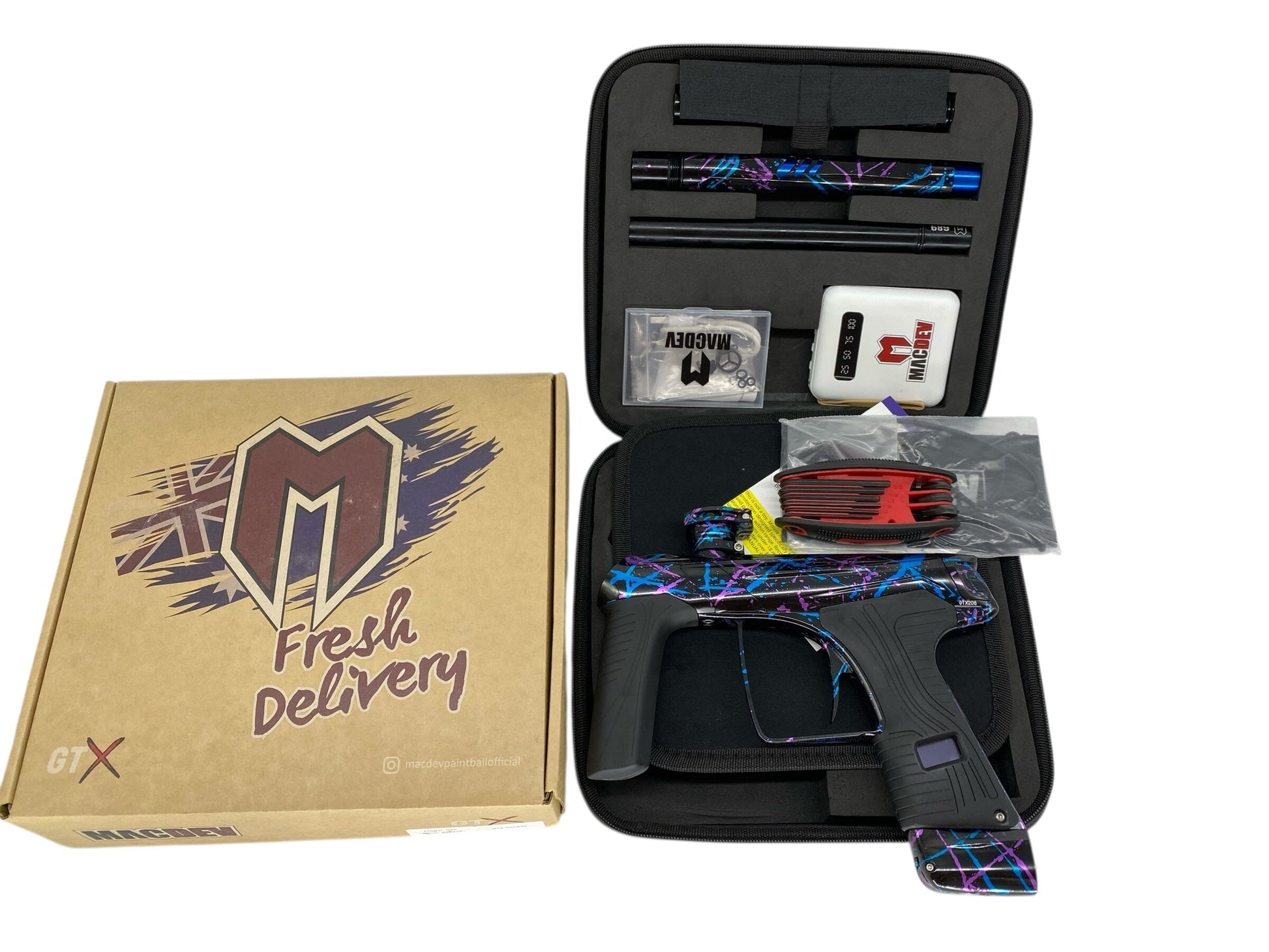 Used MacDev GTX Paintball Gun Galaxy Splash Paintball Gun from CPXBrosPaintball Buy/Sell/Trade Paintball Markers, New Paintball Guns, Paintball Hoppers, Paintball Masks, and Hormesis Headbands