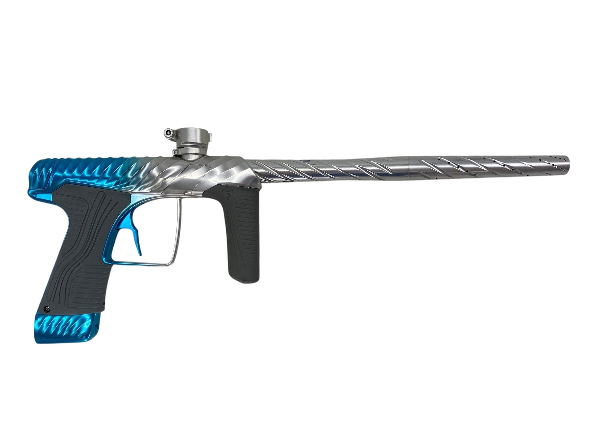 Used Macdev Twister Cyclone Paintball Gun Silver Blue Fade Paintball Gun from CPXBrosPaintball Buy/Sell/Trade Paintball Markers, New Paintball Guns, Paintball Hoppers, Paintball Masks, and Hormesis Headbands