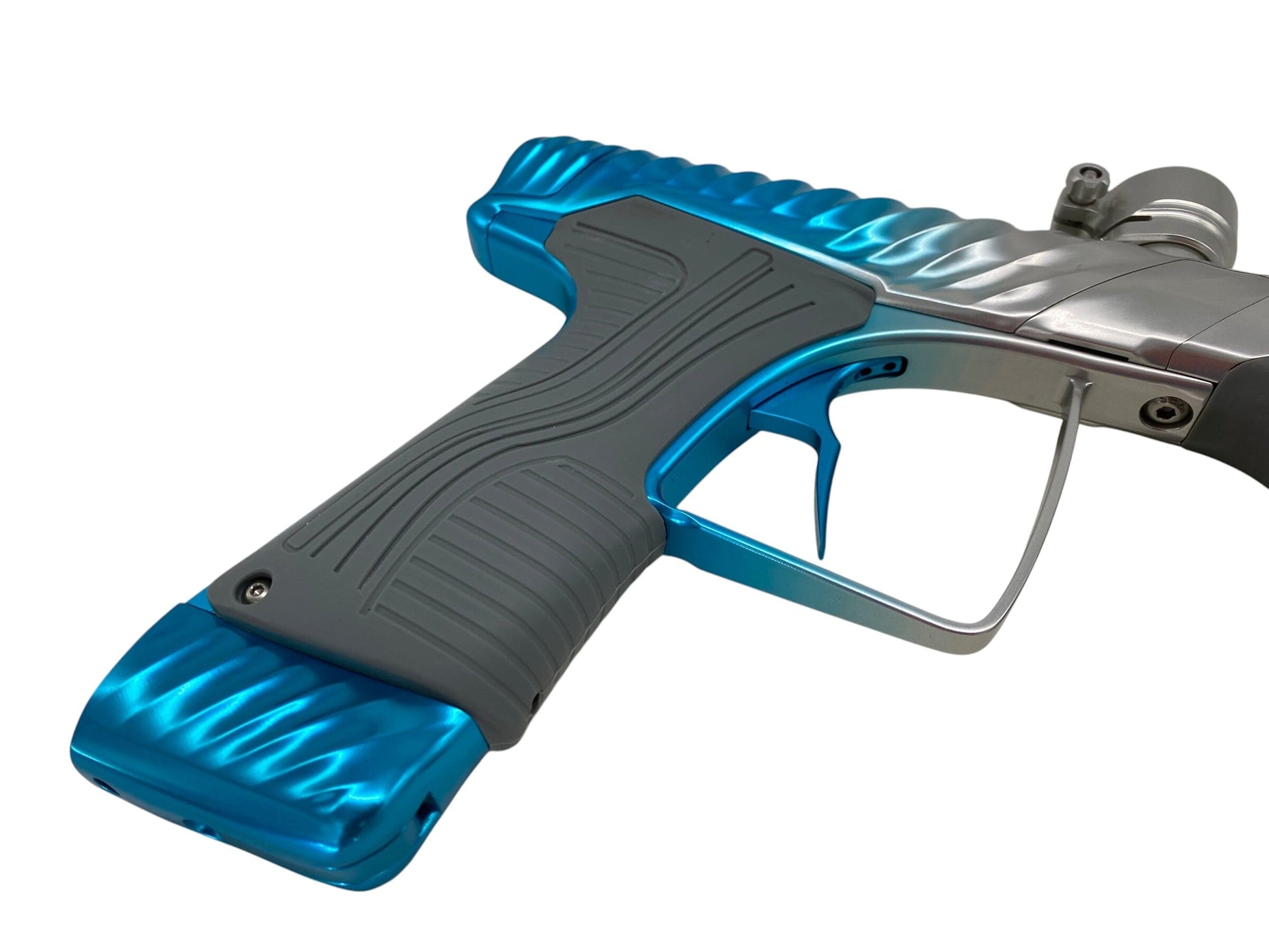 Used Macdev Twister Cyclone Paintball Gun Silver Blue Fade Paintball Gun from CPXBrosPaintball Buy/Sell/Trade Paintball Markers, New Paintball Guns, Paintball Hoppers, Paintball Masks, and Hormesis Headbands