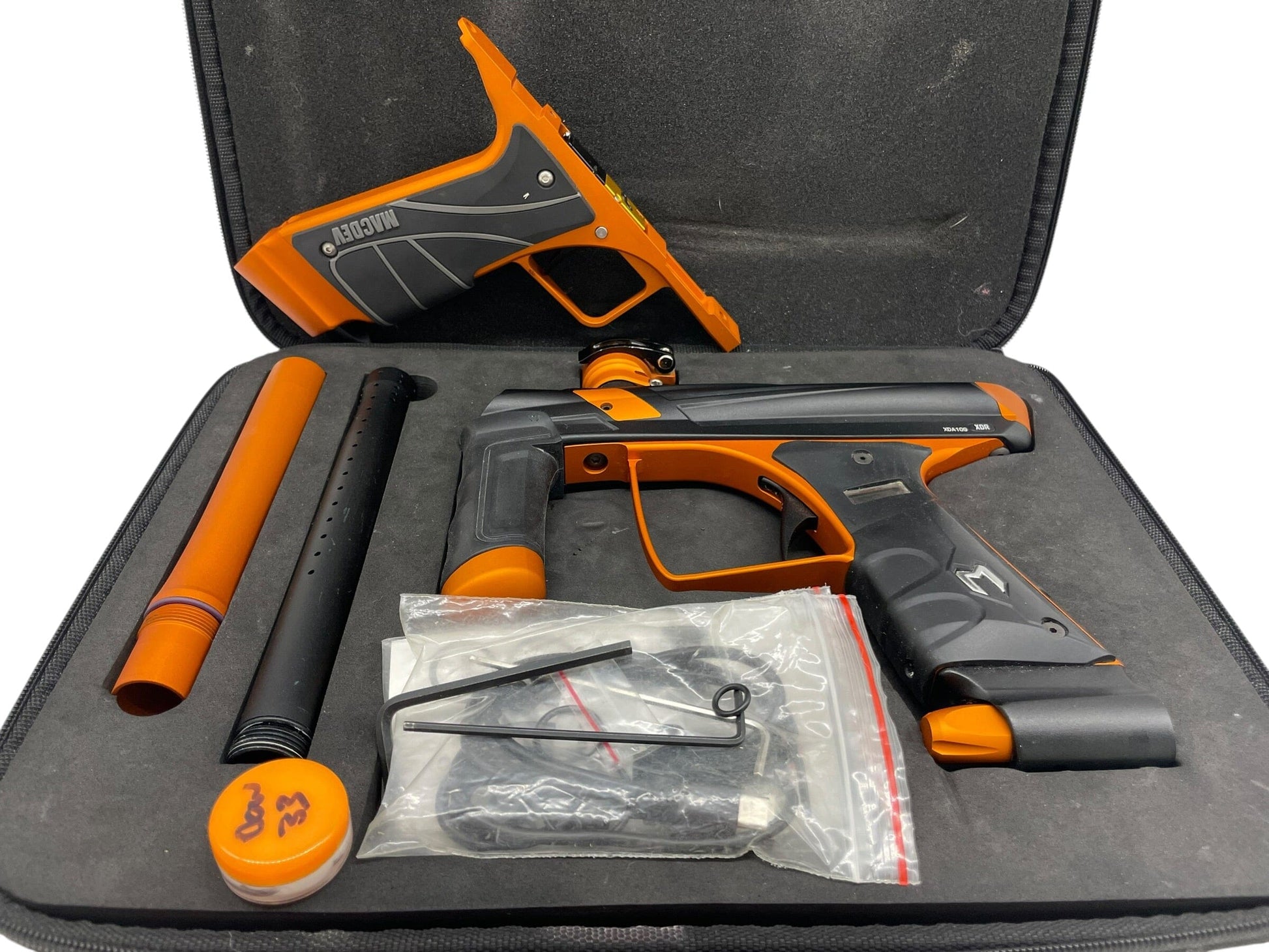 Used MACDEV XDR Black/Orange W/ Mech Frame Paintball Gun Paintball Gun from CPXBrosPaintball Buy/Sell/Trade Paintball Markers, New Paintball Guns, Paintball Hoppers, Paintball Masks, and Hormesis Headbands