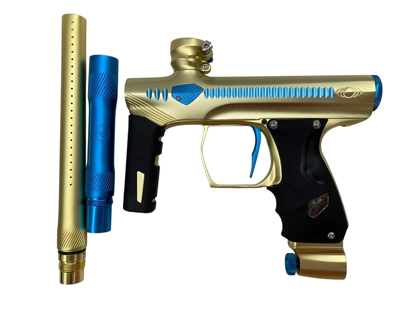 Used Method SP Shocker Era Gold/Teal Paintball Gun with Stainless Steel Inserts Paintball Gun from CPXBrosPaintball Buy/Sell/Trade Paintball Markers, New Paintball Guns, Paintball Hoppers, Paintball Masks, and Hormesis Headbands