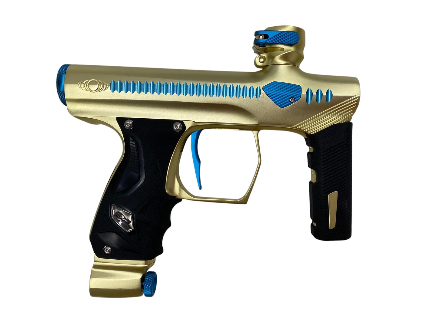 Used Method SP Shocker Era Gold/Teal Paintball Gun with Stainless Steel Inserts Paintball Gun from CPXBrosPaintball Buy/Sell/Trade Paintball Markers, New Paintball Guns, Paintball Hoppers, Paintball Masks, and Hormesis Headbands