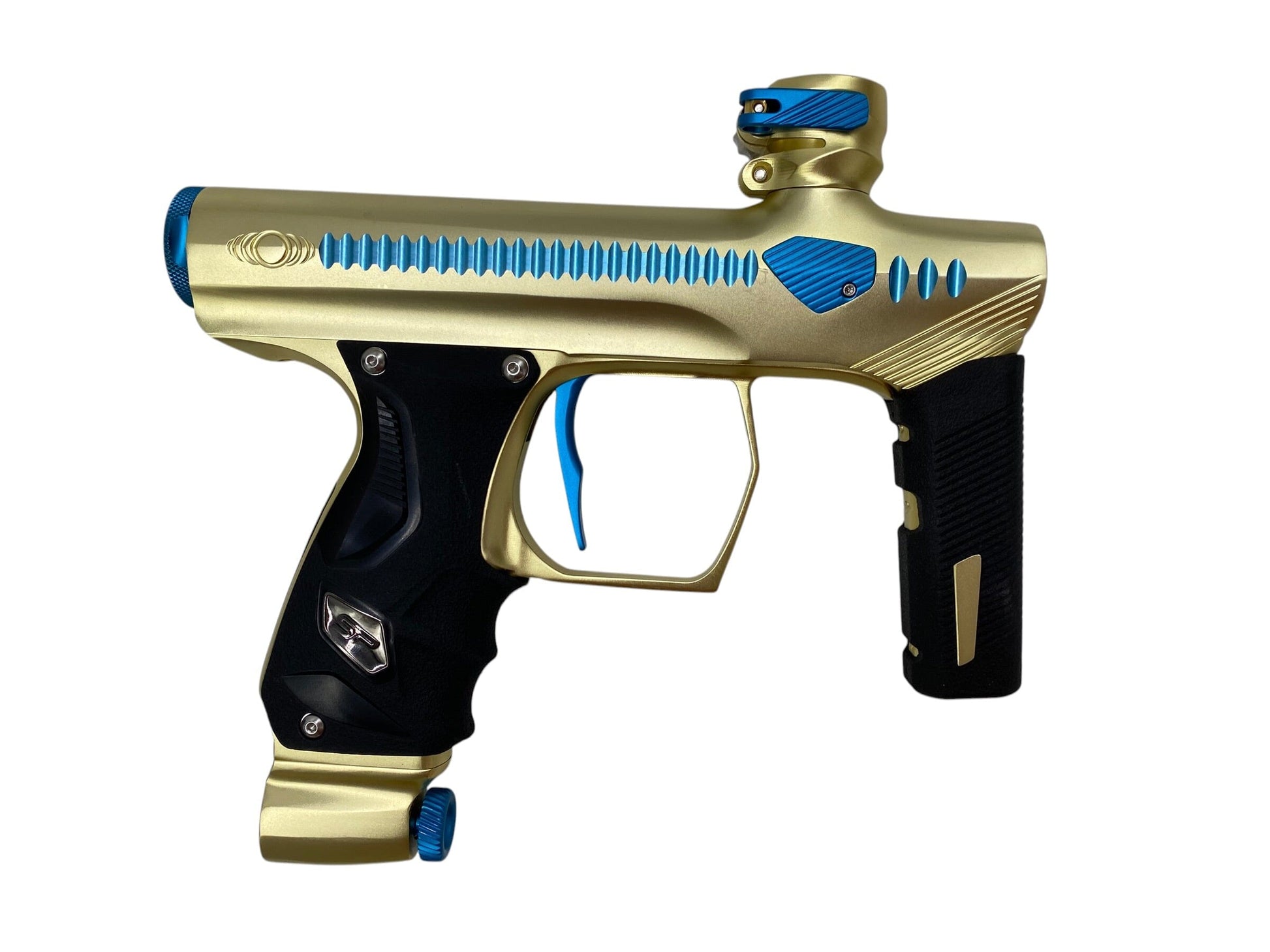 Used Method SP Shocker Era Gold/Teal Paintball Gun with Stainless Steel Inserts Paintball Gun from CPXBrosPaintball Buy/Sell/Trade Paintball Markers, New Paintball Guns, Paintball Hoppers, Paintball Masks, and Hormesis Headbands