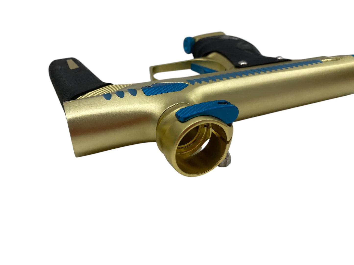 Used Method SP Shocker Era Gold/Teal Paintball Gun with Stainless Steel Inserts Paintball Gun from CPXBrosPaintball Buy/Sell/Trade Paintball Markers, New Paintball Guns, Paintball Hoppers, Paintball Masks, and Hormesis Headbands