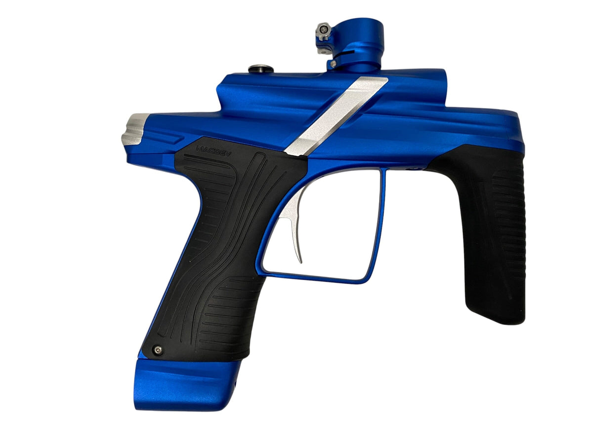 Used MINT Macdev Cyborg X Paintball Gun Blue Silver Paintball Gun from CPXBrosPaintball Buy/Sell/Trade Paintball Markers, New Paintball Guns, Paintball Hoppers, Paintball Masks, and Hormesis Headbands