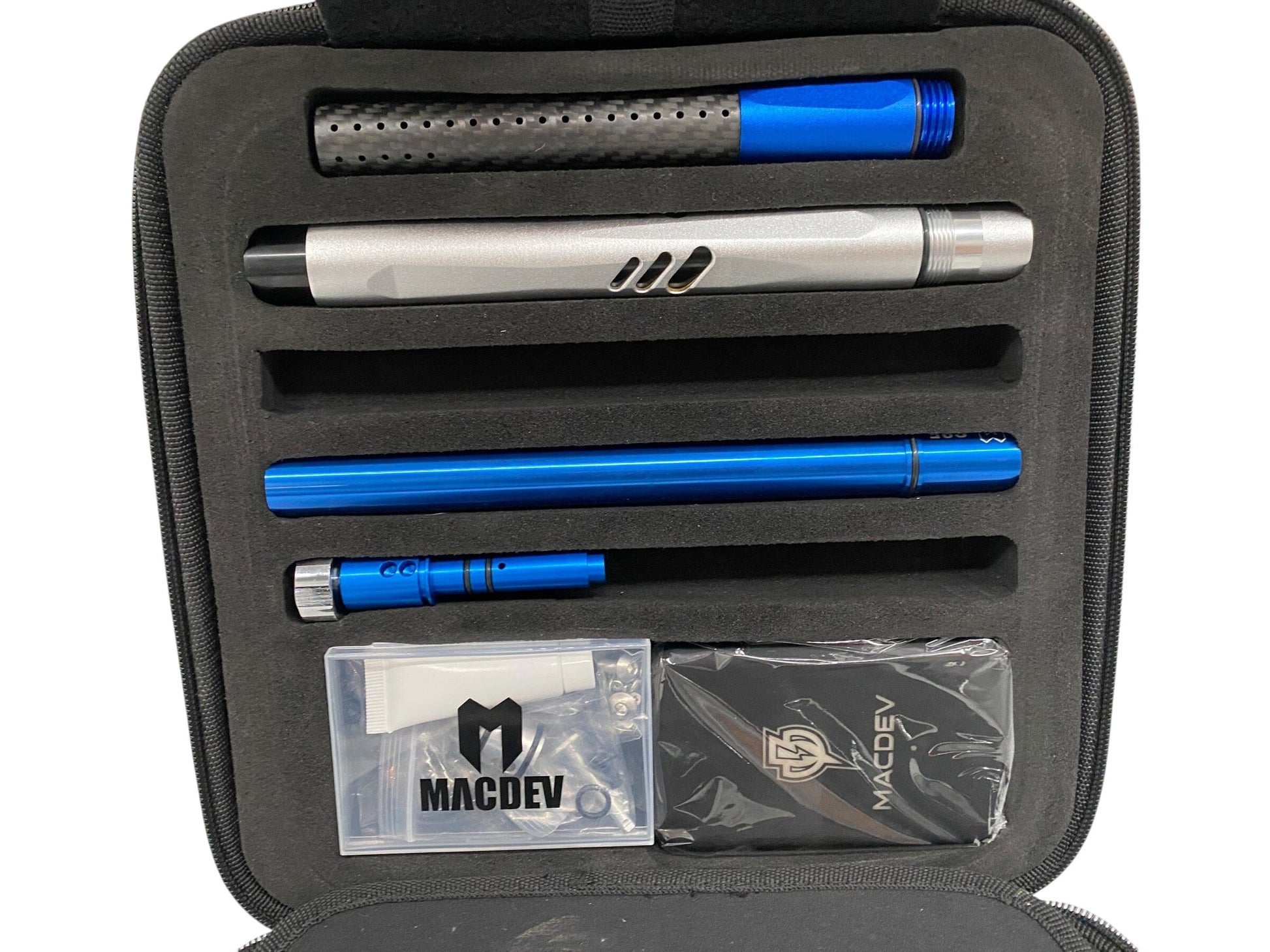 Used MINT Macdev Cyborg X Paintball Gun Blue Silver Paintball Gun from CPXBrosPaintball Buy/Sell/Trade Paintball Markers, New Paintball Guns, Paintball Hoppers, Paintball Masks, and Hormesis Headbands