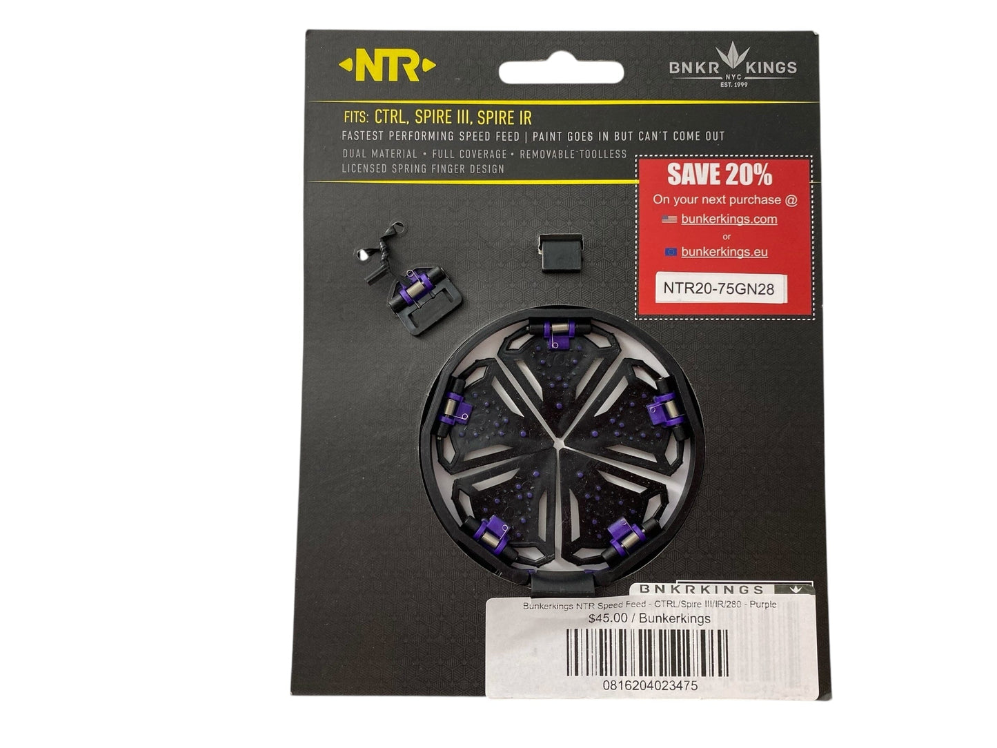 Used New Bunkerkings NTR Speed Feed - CTRL/Spire III/IR/280 - Purple Paintball Gun from CPXBrosPaintball Buy/Sell/Trade Paintball Markers, New Paintball Guns, Paintball Hoppers, Paintball Masks, and Hormesis Headbands