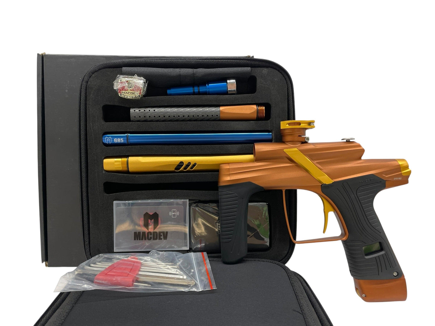 Used NEW Macdev Cyborg X Bronze/Gold Limited Edition Paintball Gun Paintball Gun from CPXBrosPaintball Buy/Sell/Trade Paintball Markers, New Paintball Guns, Paintball Hoppers, Paintball Masks, and Hormesis Headbands