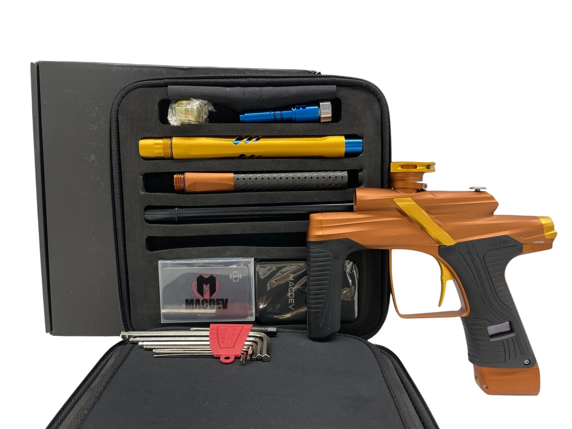 Used NEW Macdev Cyborg X Bronze/Gold Limited Edition Paintball Gun Paintball Gun from CPXBrosPaintball Buy/Sell/Trade Paintball Markers, New Paintball Guns, Paintball Hoppers, Paintball Masks, and Hormesis Headbands