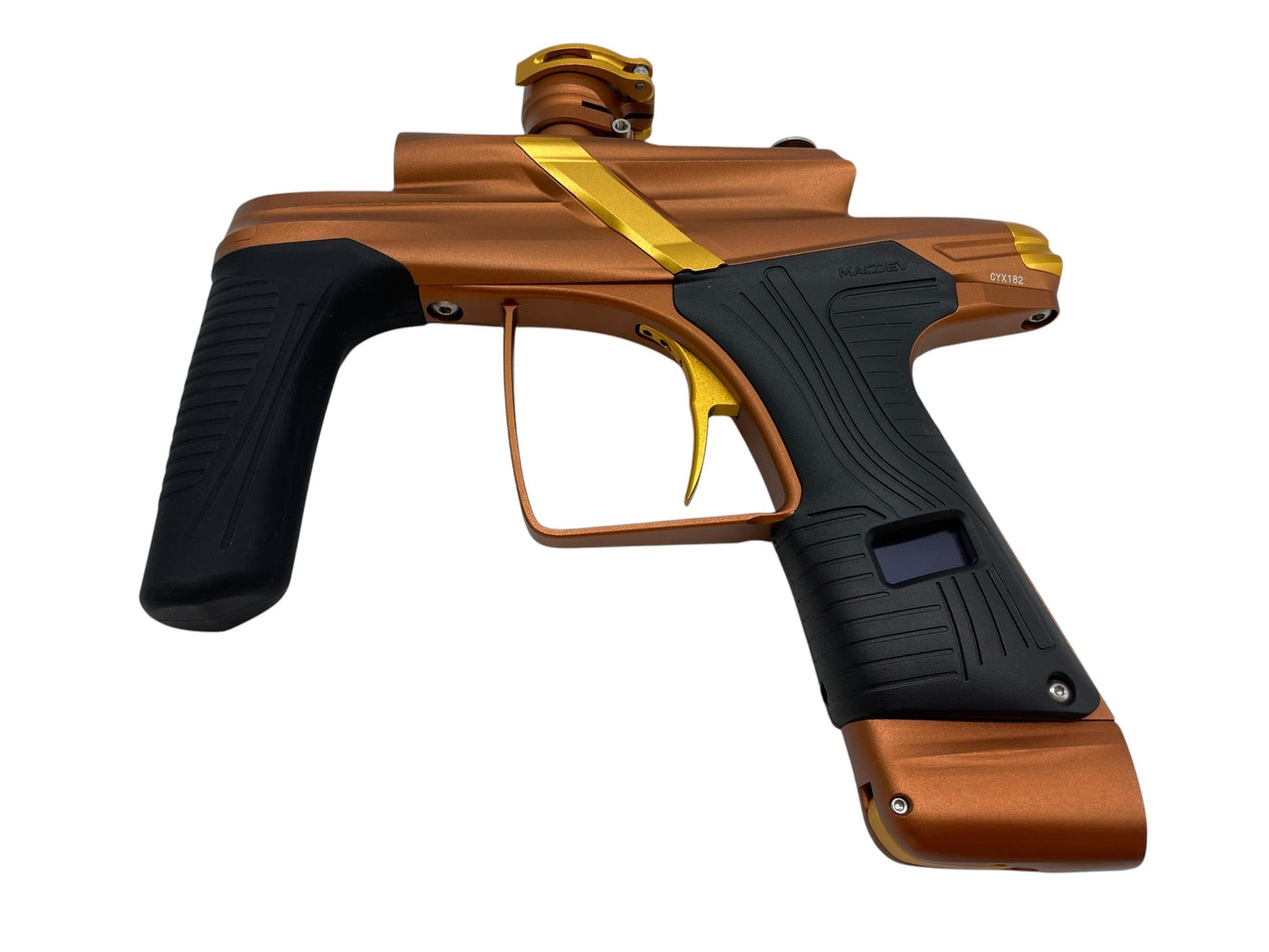 Used NEW Macdev Cyborg X Bronze/Gold Limited Edition Paintball Gun Paintball Gun from CPXBrosPaintball Buy/Sell/Trade Paintball Markers, New Paintball Guns, Paintball Hoppers, Paintball Masks, and Hormesis Headbands