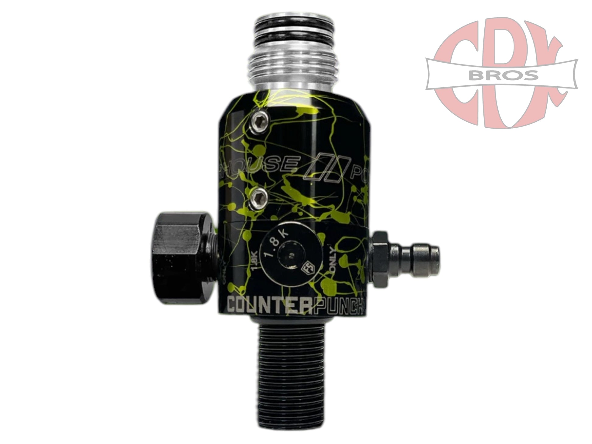 Used NEW POWERHOUSE COUNTERPUNCH REGULATOR - BLACK GREEN SPLASH Paintball Gun from CPXBrosPaintball Buy/Sell/Trade Paintball Markers, New Paintball Guns, Paintball Hoppers, Paintball Masks, and Hormesis Headbands