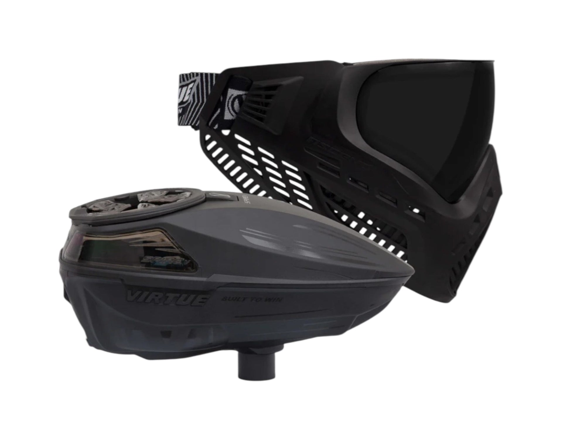 Used NEW Virtue Spire V Loader - Black & VIO Ascend Goggle - Black Bundle Paintball Gun from CPXBrosPaintball Buy/Sell/Trade Paintball Markers, New Paintball Guns, Paintball Hoppers, Paintball Masks, and Hormesis Headbands