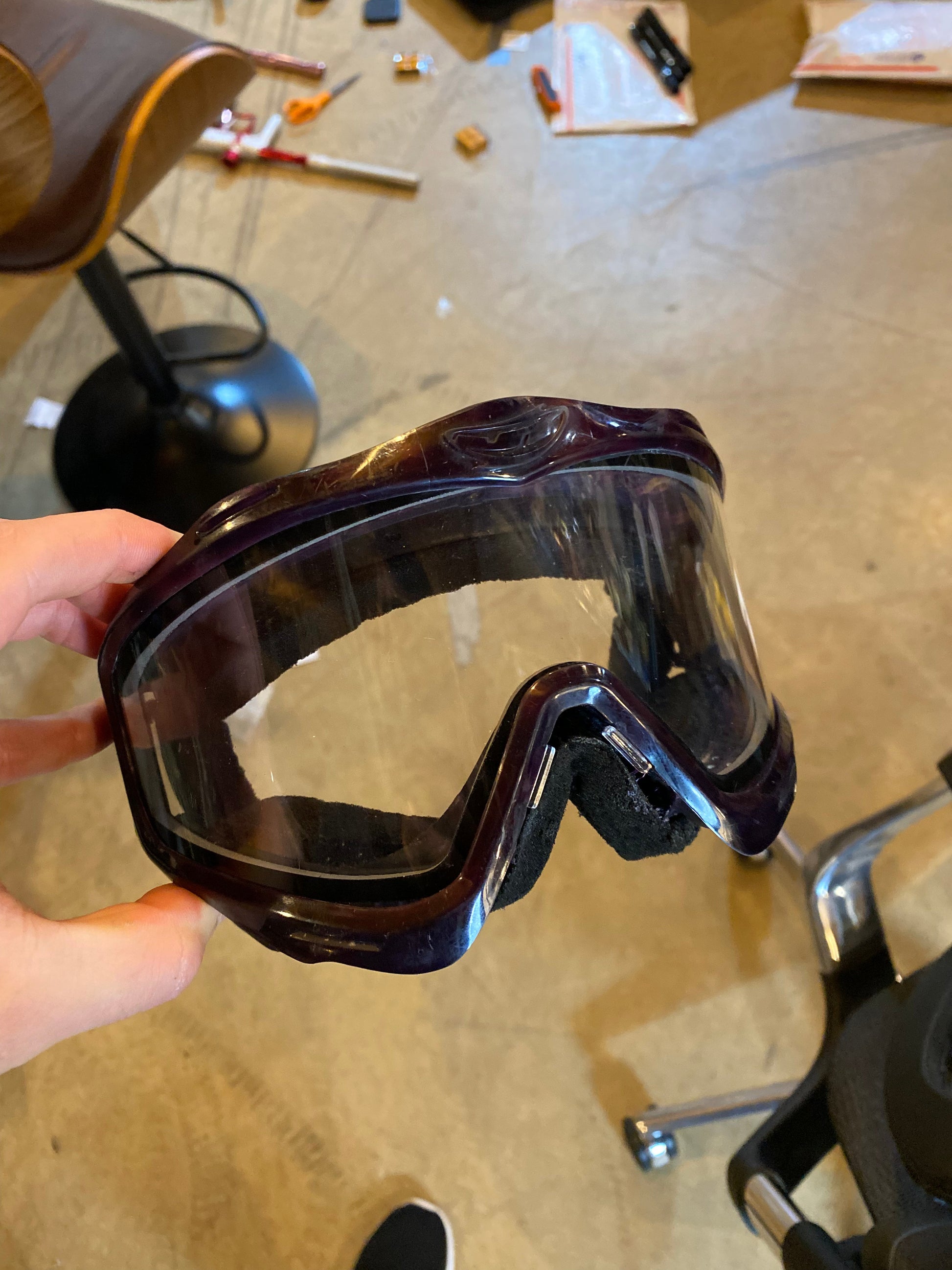 Used OG Banana Jt Goggle Mask Frames Yellow Highlighter frames dyed Purple Paintball Gun from CPXBrosPaintball Buy/Sell/Trade Paintball Markers, New Paintball Guns, Paintball Hoppers, Paintball Masks, and Hormesis Headbands