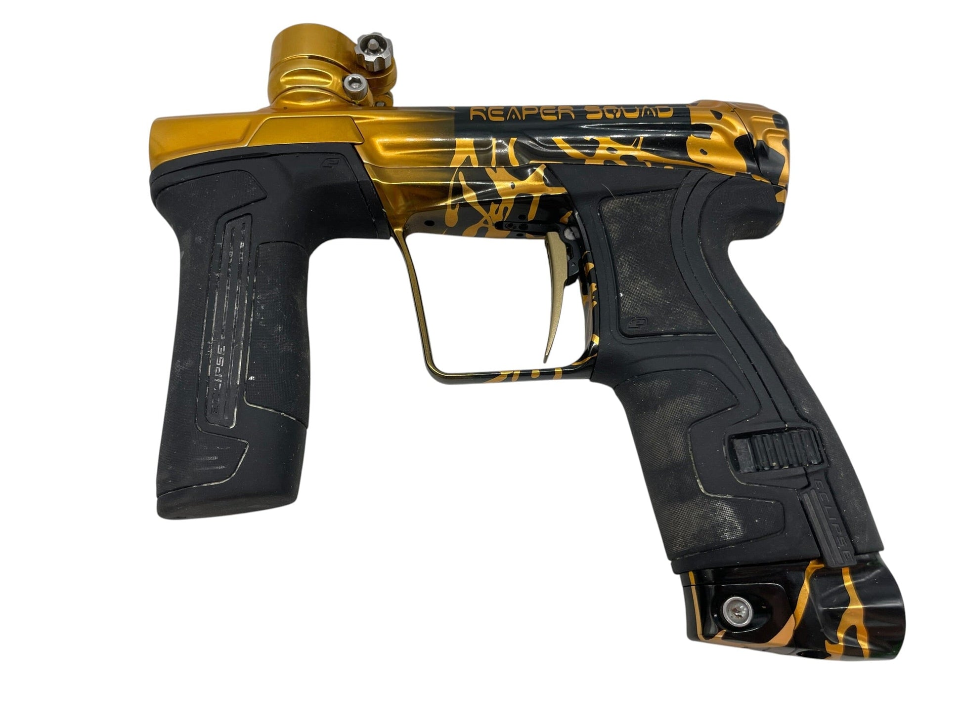 Used Planet Eclipse CS2 "Reaper Squad" Black/Gold Splash Paintball Gun Paintball Gun from CPXBrosPaintball Buy/Sell/Trade Paintball Markers, New Paintball Guns, Paintball Hoppers, Paintball Masks, and Hormesis Headbands