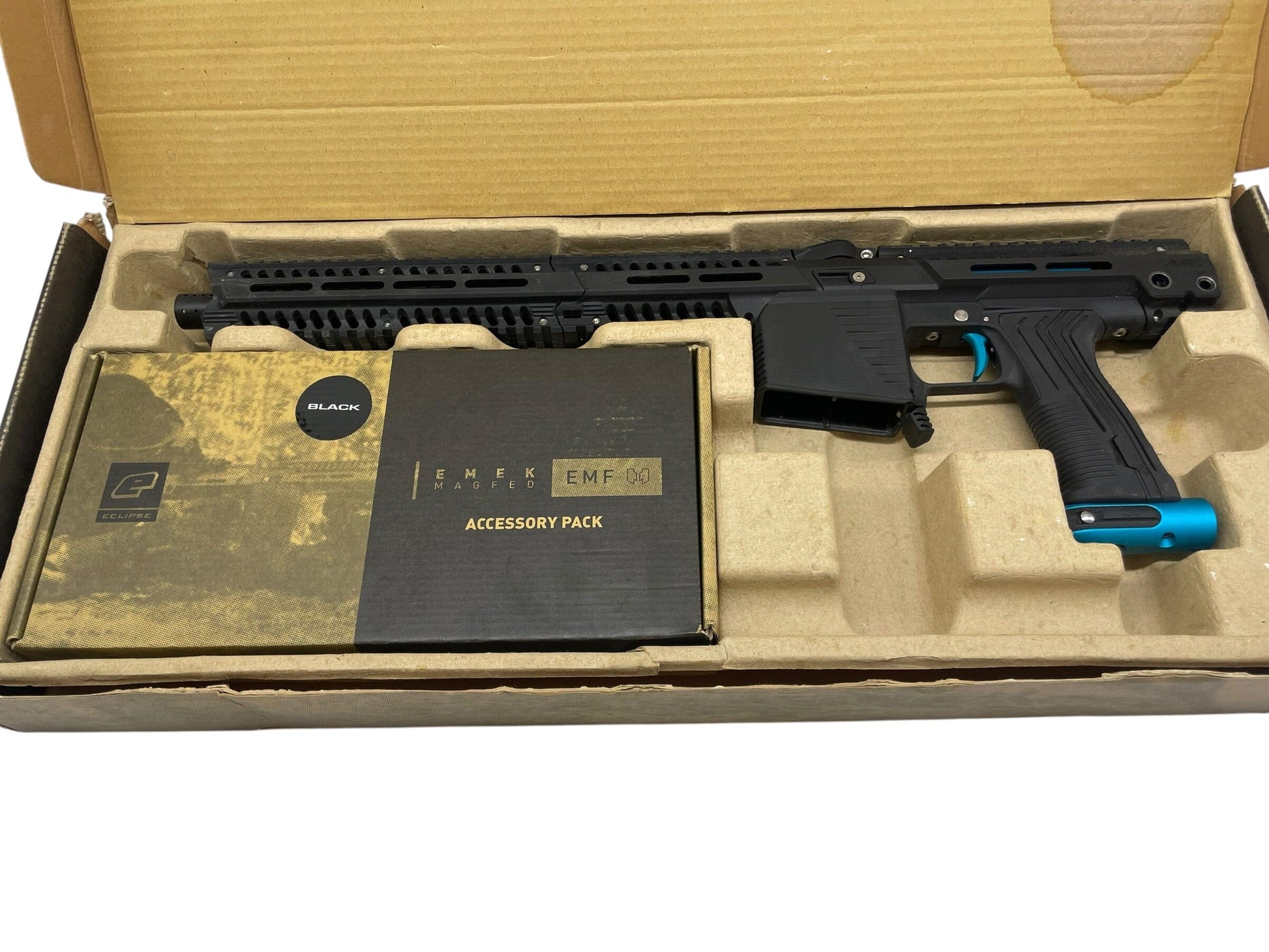 Used Planet Eclipse EMF100 Black/Teal Paintball Gun Paintball Gun from CPXBrosPaintball Buy/Sell/Trade Paintball Markers, New Paintball Guns, Paintball Hoppers, Paintball Masks, and Hormesis Headbands