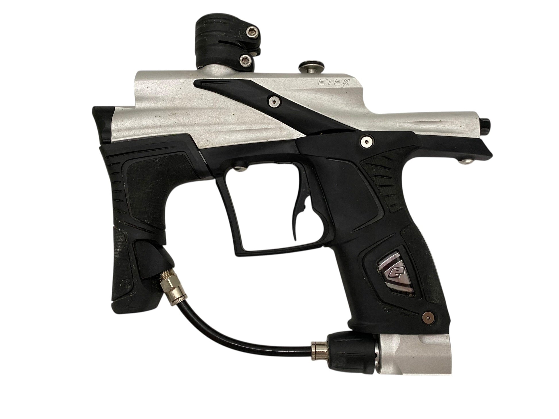 Used Planet Eclipse Etek 5 OLED Silver/Black Paintball Gun Paintball Gun from CPXBrosPaintball Buy/Sell/Trade Paintball Markers, New Paintball Guns, Paintball Hoppers, Paintball Masks, and Hormesis Headbands