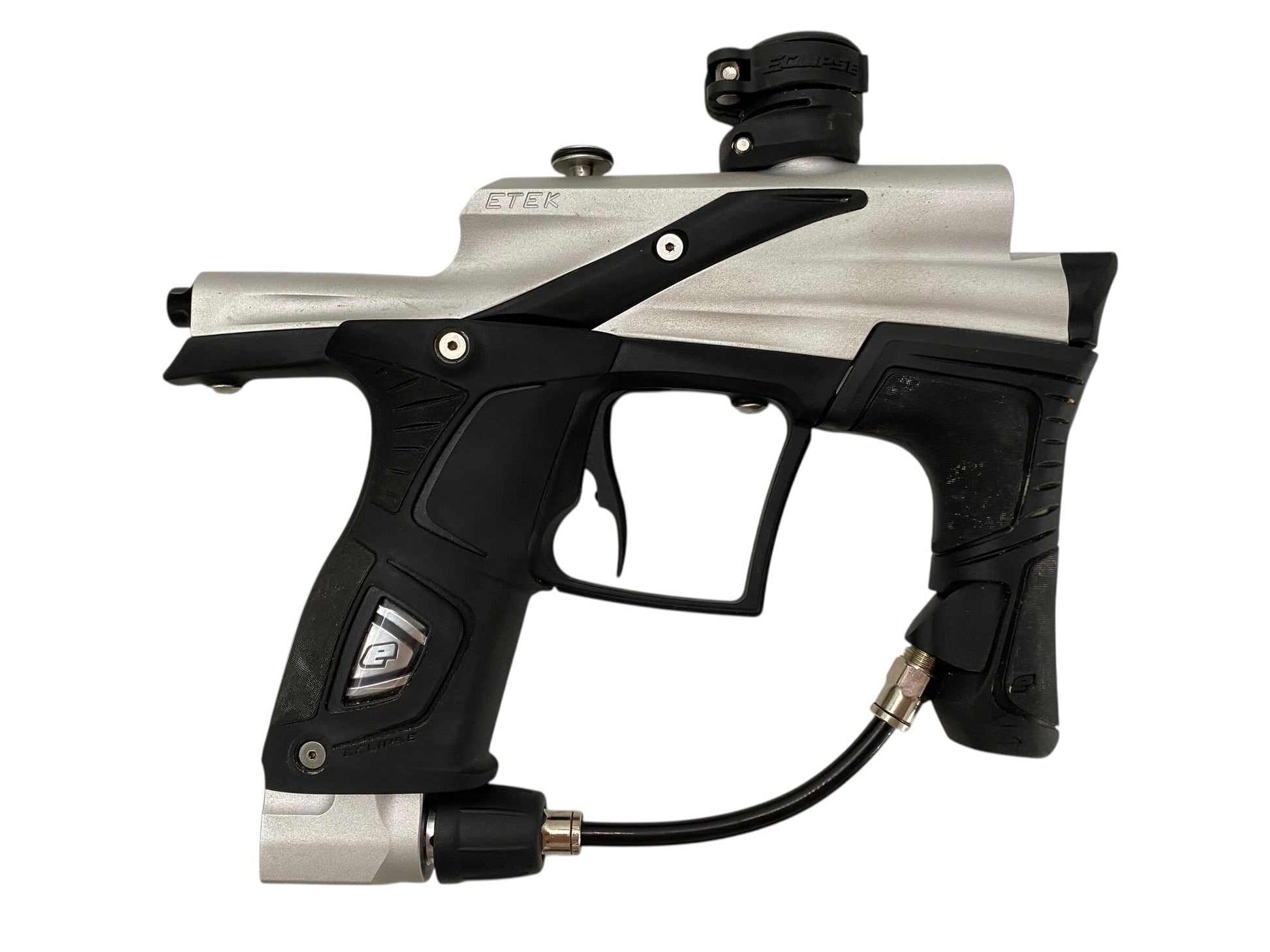 Used Planet Eclipse Etek 5 OLED Silver/Black Paintball Gun Paintball Gun from CPXBrosPaintball Buy/Sell/Trade Paintball Markers, New Paintball Guns, Paintball Hoppers, Paintball Masks, and Hormesis Headbands