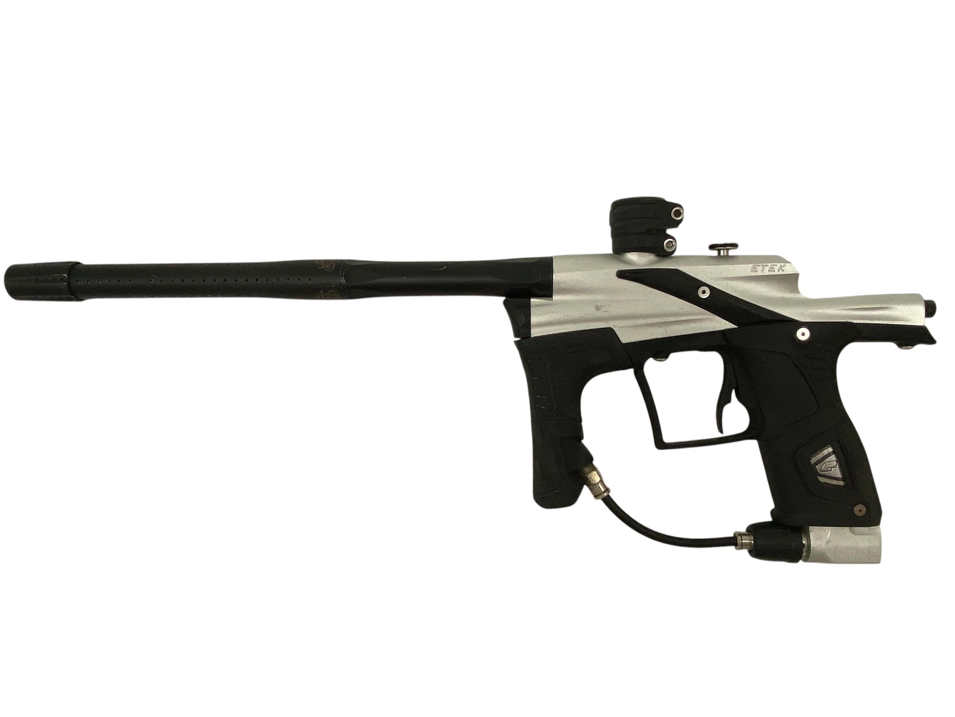Used Planet Eclipse Etek 5 Silver / Black Paintball Gun Paintball Gun from CPXBrosPaintball Buy/Sell/Trade Paintball Markers, New Paintball Guns, Paintball Hoppers, Paintball Masks, and Hormesis Headbands