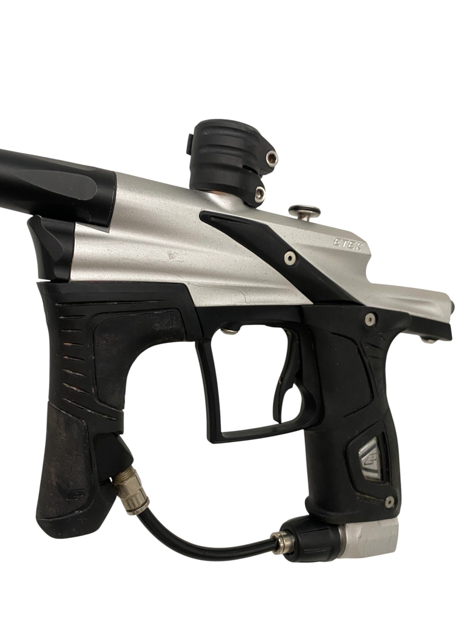 Used Planet Eclipse Etek 5 Silver / Black Paintball Gun Paintball Gun from CPXBrosPaintball Buy/Sell/Trade Paintball Markers, New Paintball Guns, Paintball Hoppers, Paintball Masks, and Hormesis Headbands