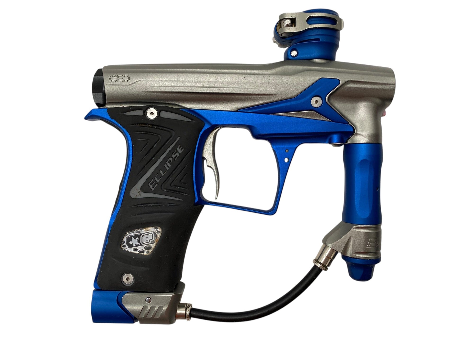 Used Planet Eclipse Geo 3 Paintball Gun Grey/Blue Paintball Gun from CPXBrosPaintball Buy/Sell/Trade Paintball Markers, New Paintball Guns, Paintball Hoppers, Paintball Masks, and Hormesis Headbands