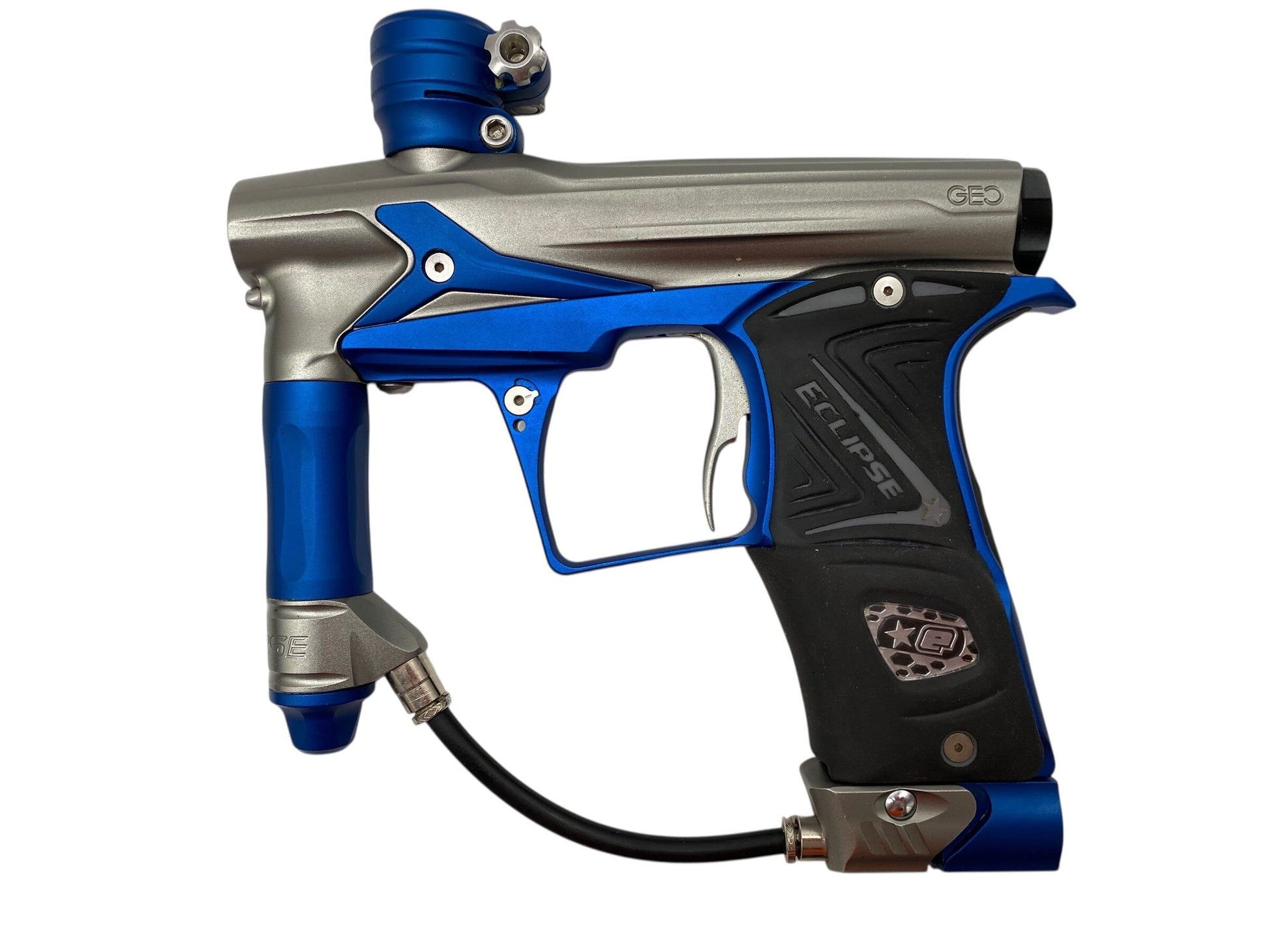 Used Planet Eclipse Geo 3 Paintball Gun Grey/Blue Paintball Gun from CPXBrosPaintball Buy/Sell/Trade Paintball Markers, New Paintball Guns, Paintball Hoppers, Paintball Masks, and Hormesis Headbands