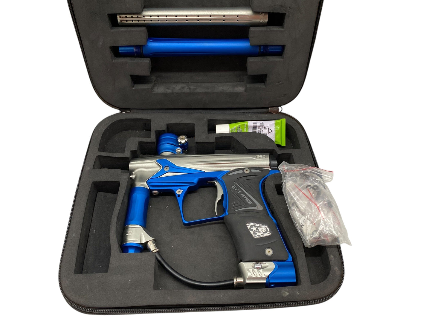 Used Planet Eclipse Geo 3 Paintball Gun Grey/Blue Paintball Gun from CPXBrosPaintball Buy/Sell/Trade Paintball Markers, New Paintball Guns, Paintball Hoppers, Paintball Masks, and Hormesis Headbands