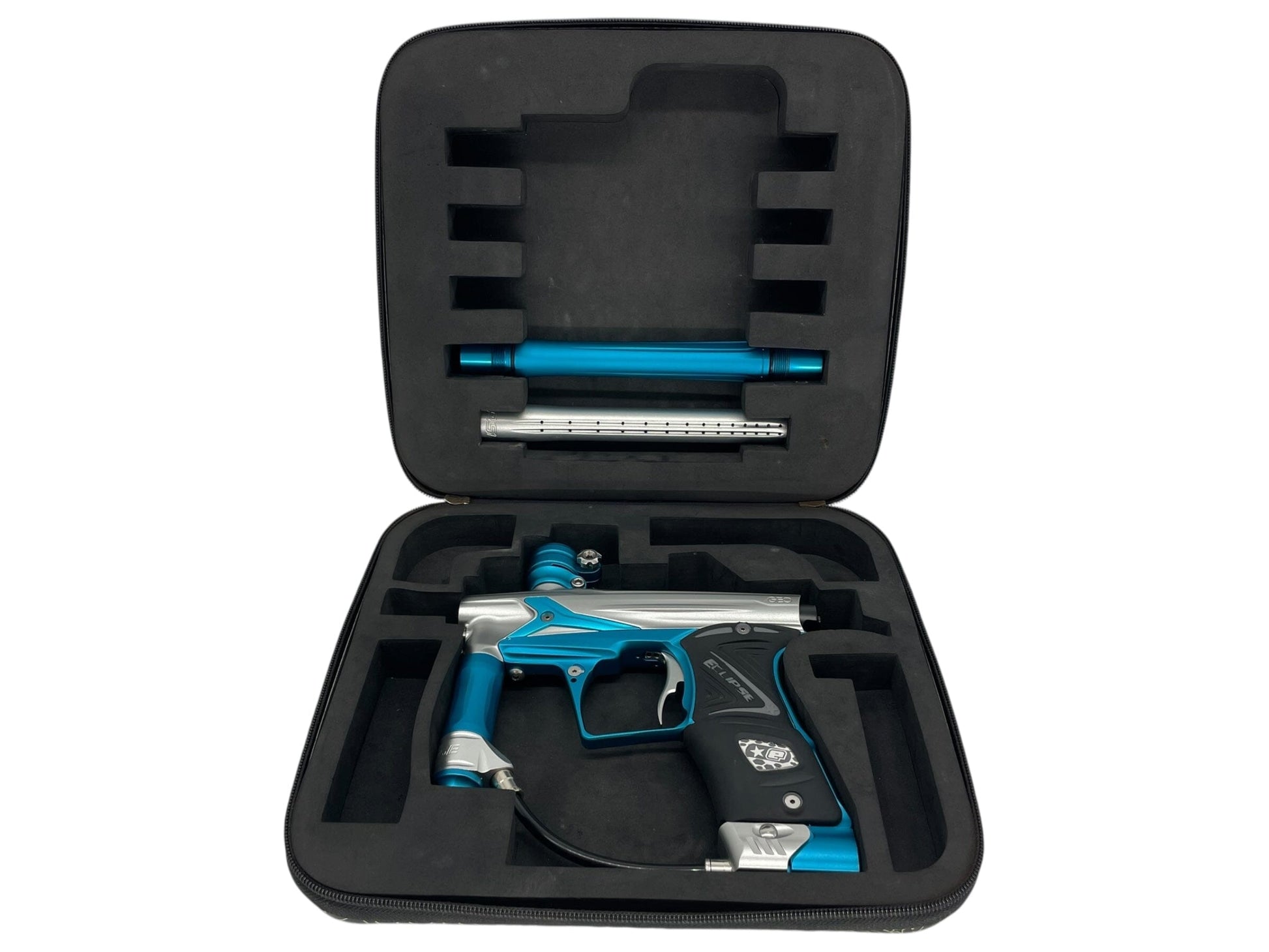 Used Planet Eclipse Geo 3 Paintball Gun Silver/Teal Paintball Gun from CPXBrosPaintball Buy/Sell/Trade Paintball Markers, New Paintball Guns, Paintball Hoppers, Paintball Masks, and Hormesis Headbands