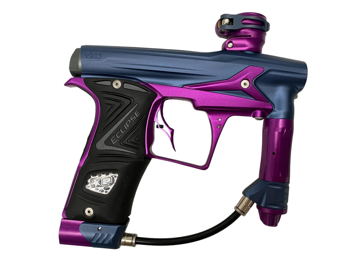 Used Planet Eclipse Geo 3 Paintball Gun with IV Core Blue Purple Paintball Gun from CPXBrosPaintball Buy/Sell/Trade Paintball Markers, New Paintball Guns, Paintball Hoppers, Paintball Masks, and Hormesis Headbands