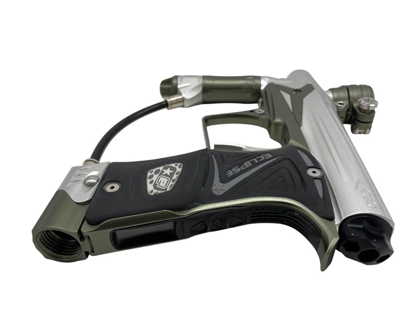 Used Planet Eclipse Geo 3 Silver/Olive GreenPaintball Gun Paintball Gun from CPXBrosPaintball Buy/Sell/Trade Paintball Markers, New Paintball Guns, Paintball Hoppers, Paintball Masks, and Hormesis Headbands
