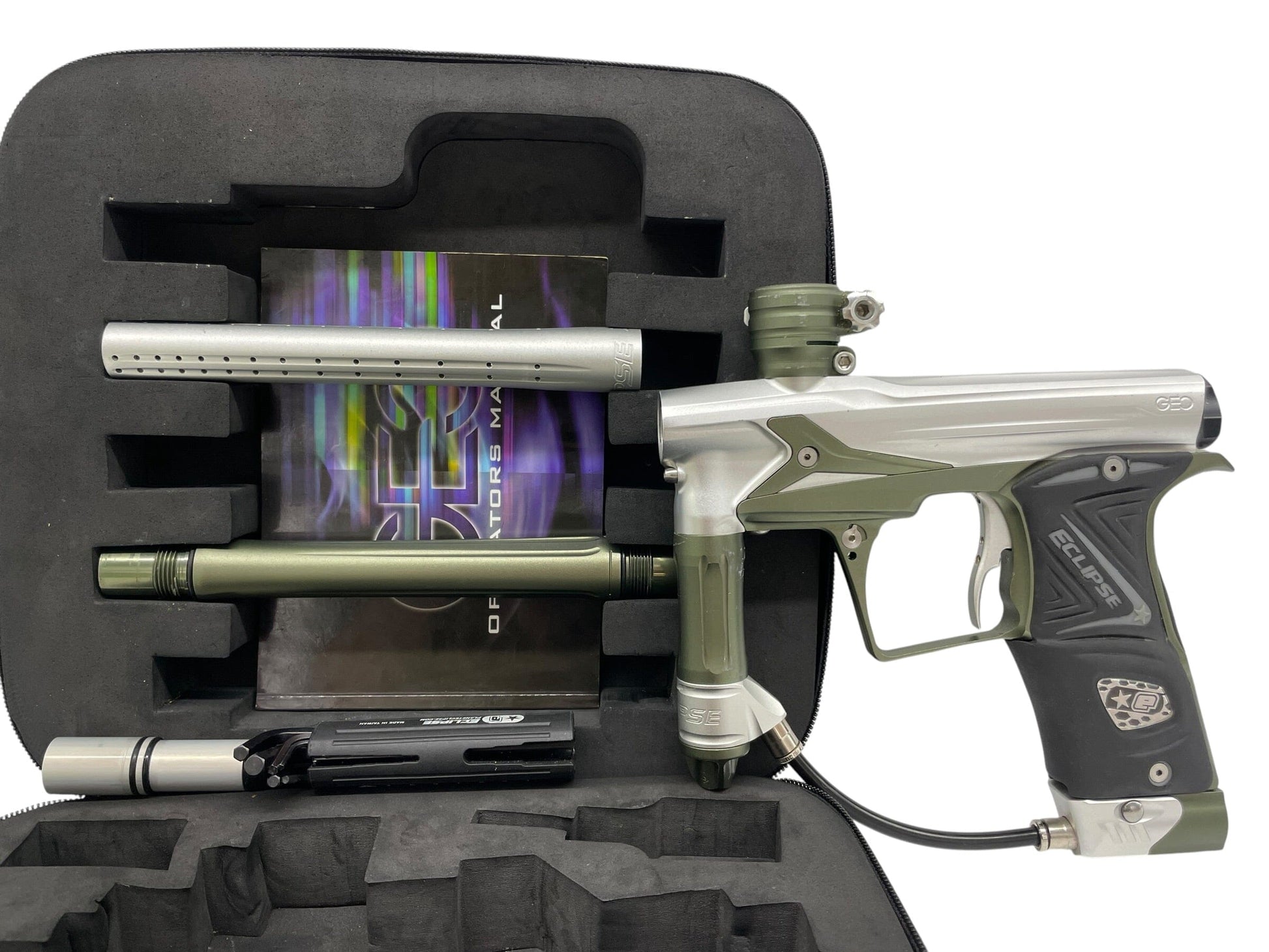 Used Planet Eclipse Geo 3 Silver/Olive GreenPaintball Gun Paintball Gun from CPXBrosPaintball Buy/Sell/Trade Paintball Markers, New Paintball Guns, Paintball Hoppers, Paintball Masks, and Hormesis Headbands