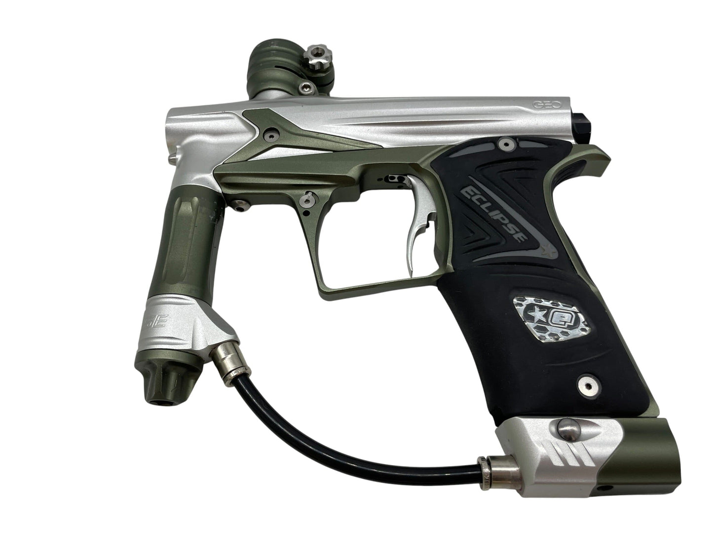 Used Planet Eclipse Geo 3 Silver/Olive GreenPaintball Gun Paintball Gun from CPXBrosPaintball Buy/Sell/Trade Paintball Markers, New Paintball Guns, Paintball Hoppers, Paintball Masks, and Hormesis Headbands