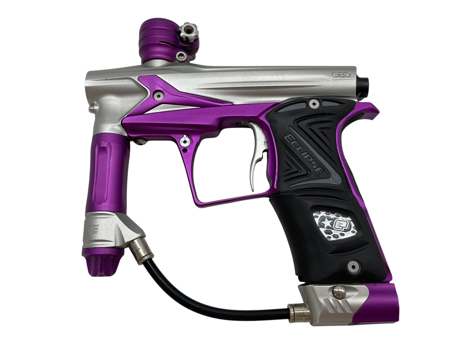 Used Planet Eclipse Geo 3 Silver/Purple Paintball Gun Paintball Gun from CPXBrosPaintball Buy/Sell/Trade Paintball Markers, New Paintball Guns, Paintball Hoppers, Paintball Masks, and Hormesis Headbands