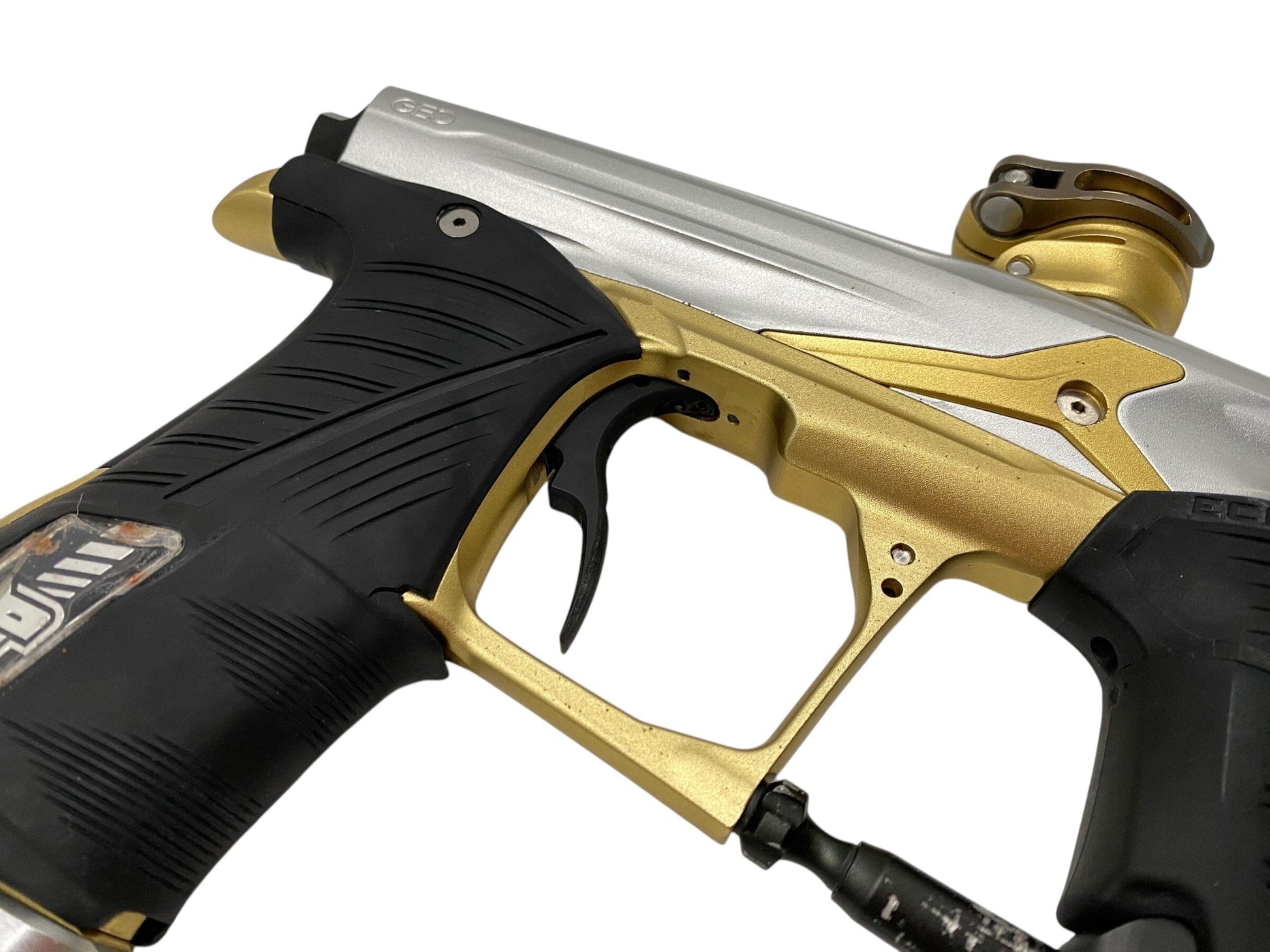 Used Planet Eclipse Geo 3.1 Paintball Gun Silver/Gold Paintball Gun from CPXBrosPaintball Buy/Sell/Trade Paintball Markers, New Paintball Guns, Paintball Hoppers, Paintball Masks, and Hormesis Headbands