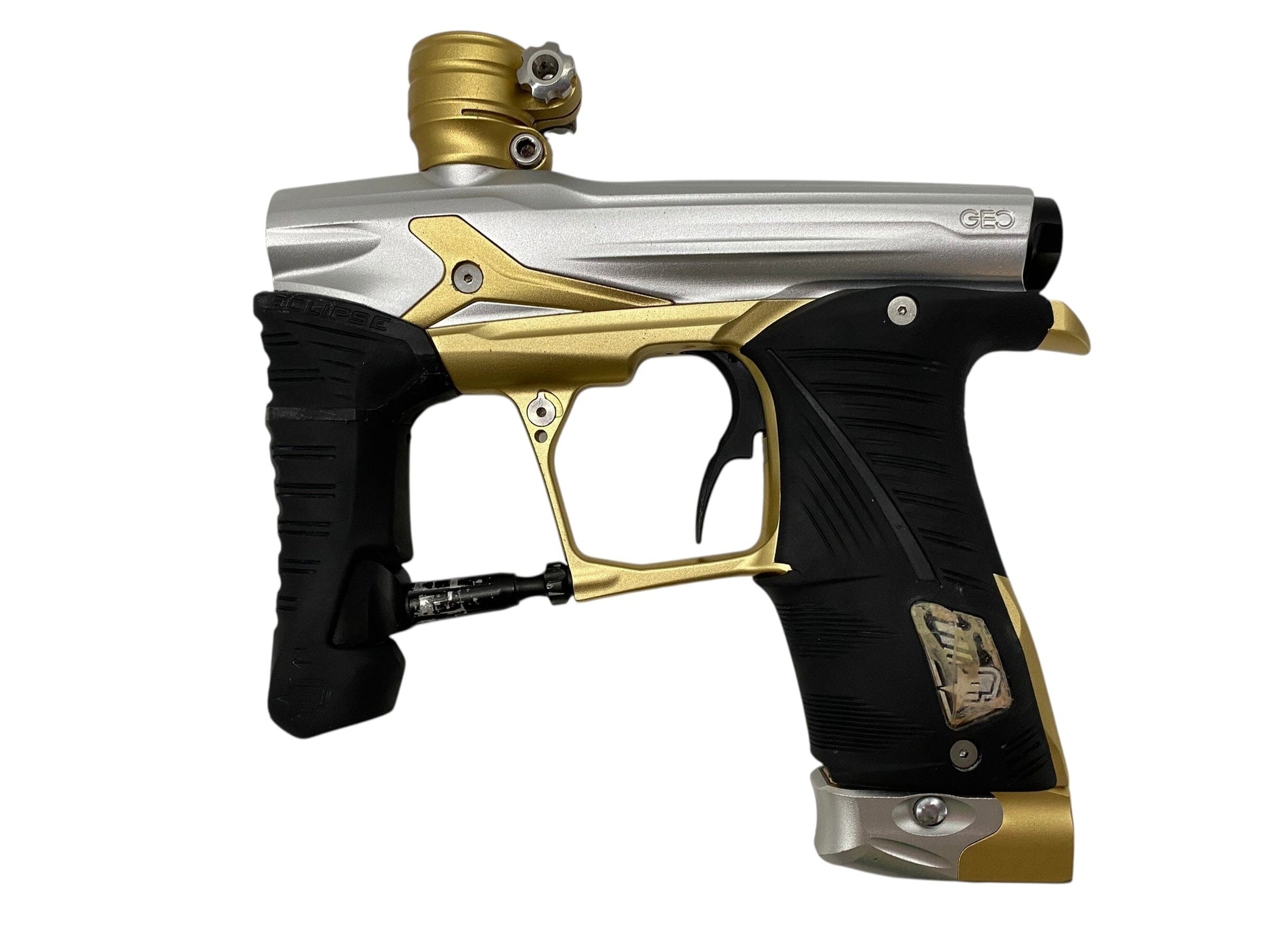 Used Planet Eclipse Geo 3.1 Paintball Gun Silver/Gold Paintball Gun from CPXBrosPaintball Buy/Sell/Trade Paintball Markers, New Paintball Guns, Paintball Hoppers, Paintball Masks, and Hormesis Headbands