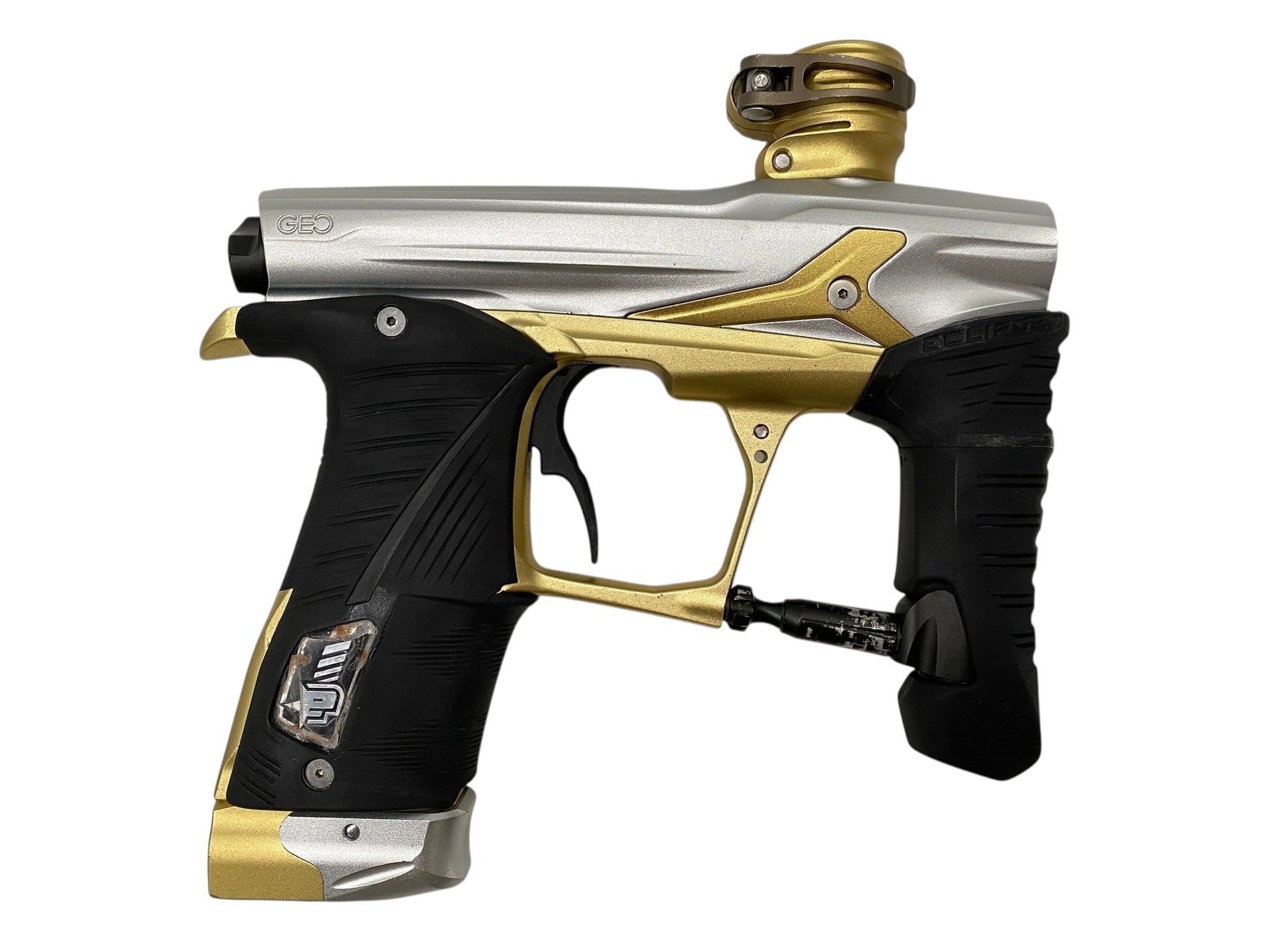 Used Planet Eclipse Geo 3.1 Paintball Gun Silver/Gold Paintball Gun from CPXBrosPaintball Buy/Sell/Trade Paintball Markers, New Paintball Guns, Paintball Hoppers, Paintball Masks, and Hormesis Headbands