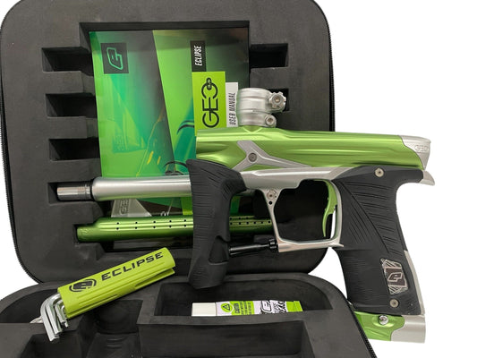 Used Planet Eclipse Geo 3.5 Green/Silver Paintball Gun Paintball Gun from CPXBrosPaintball Buy/Sell/Trade Paintball Markers, New Paintball Guns, Paintball Hoppers, Paintball Masks, and Hormesis Headbands