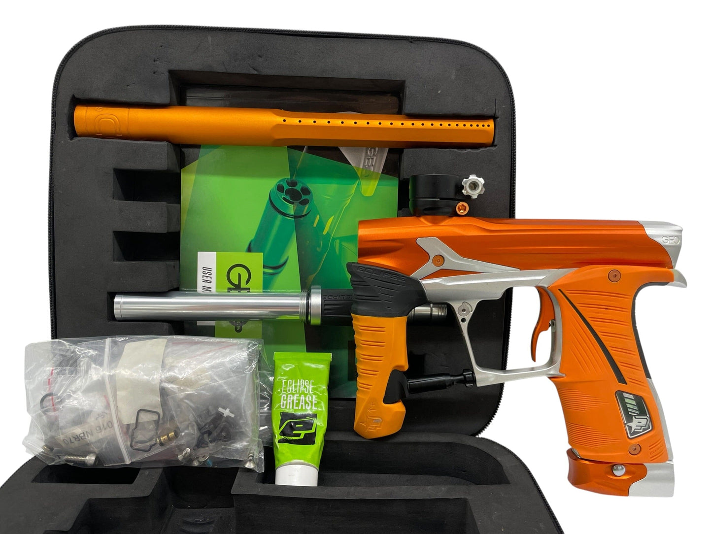 Used Planet Eclipse Geo 3.5 Orange/Silver Paintball Gun Paintball Gun from CPXBrosPaintball Buy/Sell/Trade Paintball Markers, New Paintball Guns, Paintball Hoppers, Paintball Masks, and Hormesis Headbands
