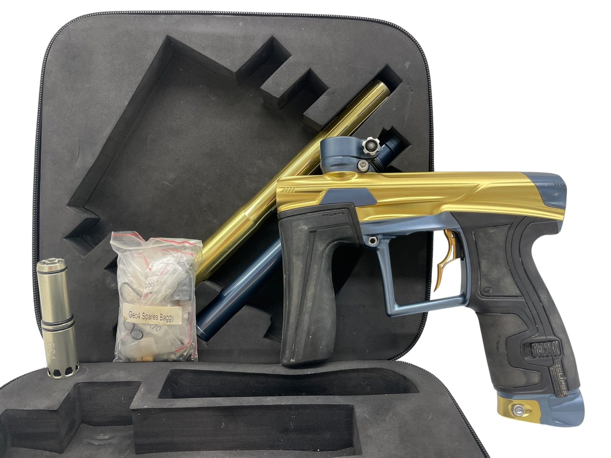 Used Planet Eclipse Geo 4 Gold/Navy Paintball Gun Paintball Gun from CPXBrosPaintball Buy/Sell/Trade Paintball Markers, New Paintball Guns, Paintball Hoppers, Paintball Masks, and Hormesis Headbands