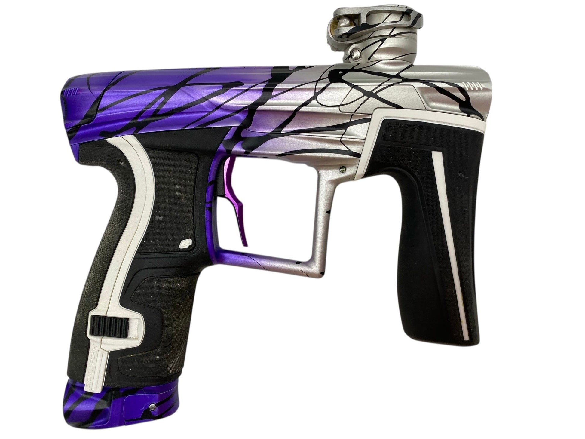 Used Planet Eclipse Geo 4 Paintball Gun Clear Purple Fade/Black Splash Paintball Gun from CPXBrosPaintball Buy/Sell/Trade Paintball Markers, New Paintball Guns, Paintball Hoppers, Paintball Masks, and Hormesis Headbands