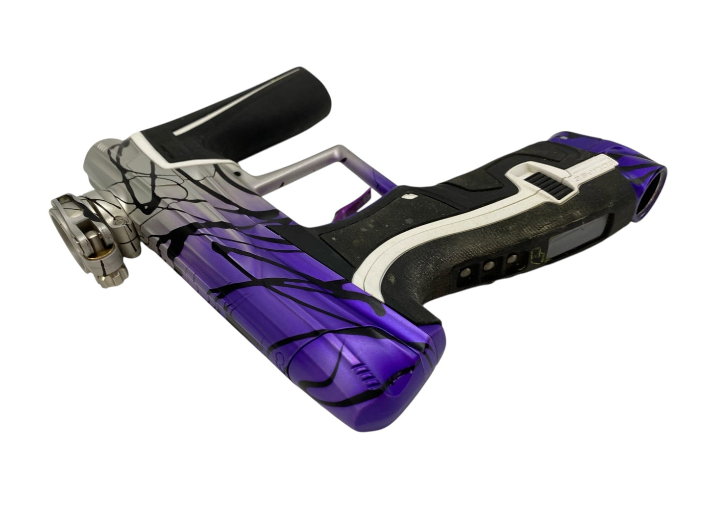 Used Planet Eclipse Geo 4 Paintball Gun Clear Purple Fade/Black Splash Paintball Gun from CPXBrosPaintball Buy/Sell/Trade Paintball Markers, New Paintball Guns, Paintball Hoppers, Paintball Masks, and Hormesis Headbands