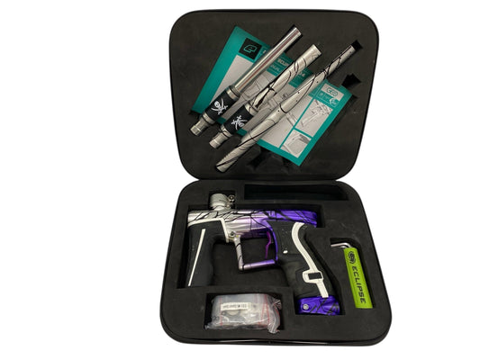 Used Planet Eclipse Geo 4 Paintball Gun Clear Purple Fade/Black Splash Paintball Gun from CPXBrosPaintball Buy/Sell/Trade Paintball Markers, New Paintball Guns, Paintball Hoppers, Paintball Masks, and Hormesis Headbands