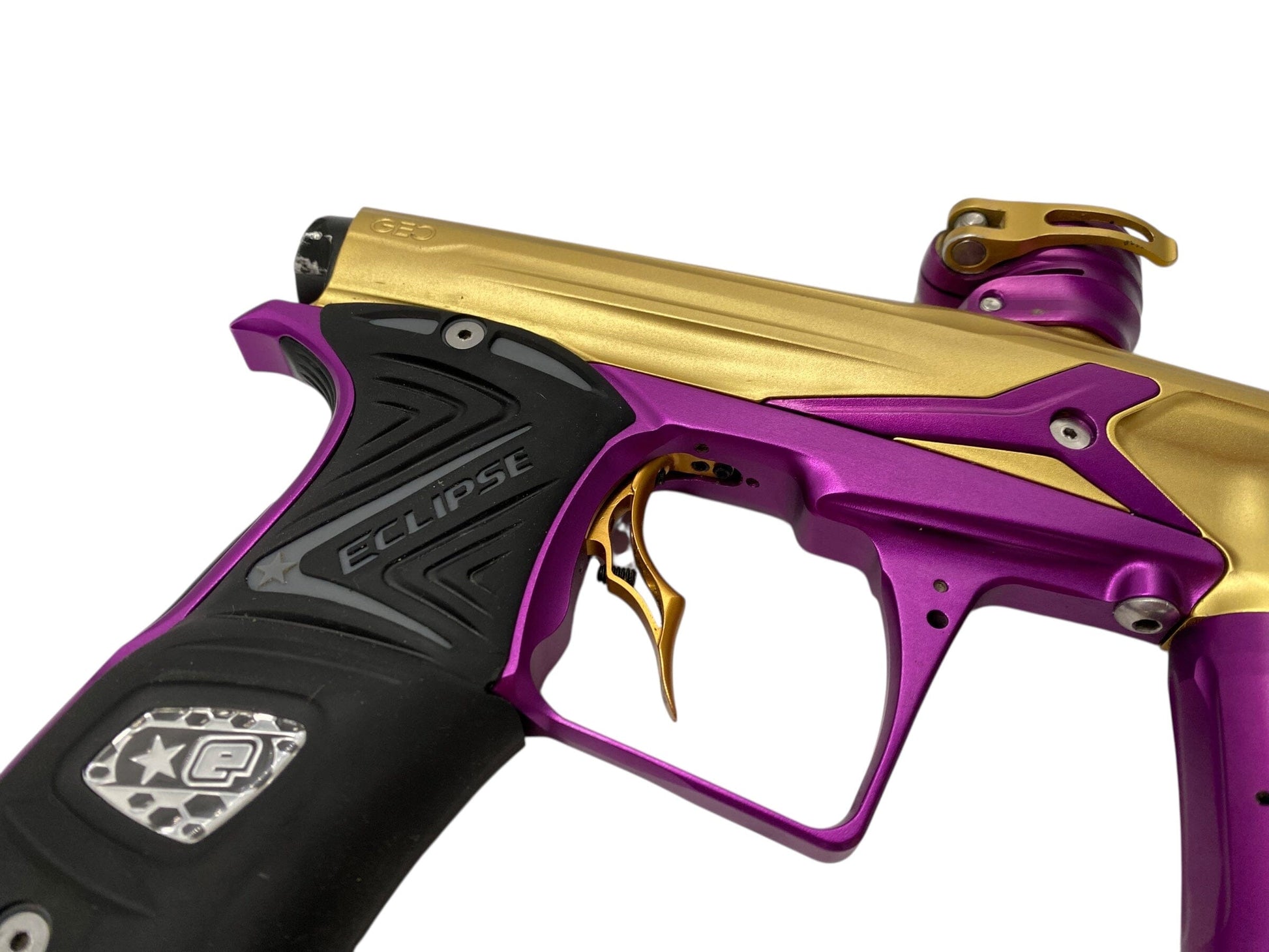 Used Planet Eclipse Geo Paintball Gun Gold/Purple Paintball Gun from CPXBrosPaintball Buy/Sell/Trade Paintball Markers, New Paintball Guns, Paintball Hoppers, Paintball Masks, and Hormesis Headbands