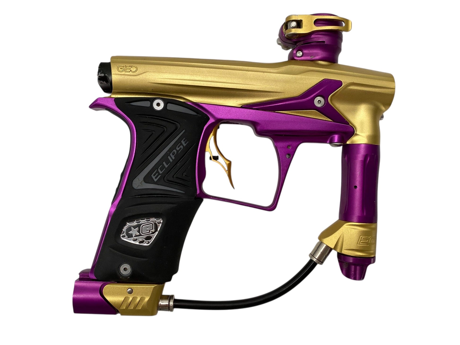 Used Planet Eclipse Geo Paintball Gun Gold/Purple Paintball Gun from CPXBrosPaintball Buy/Sell/Trade Paintball Markers, New Paintball Guns, Paintball Hoppers, Paintball Masks, and Hormesis Headbands