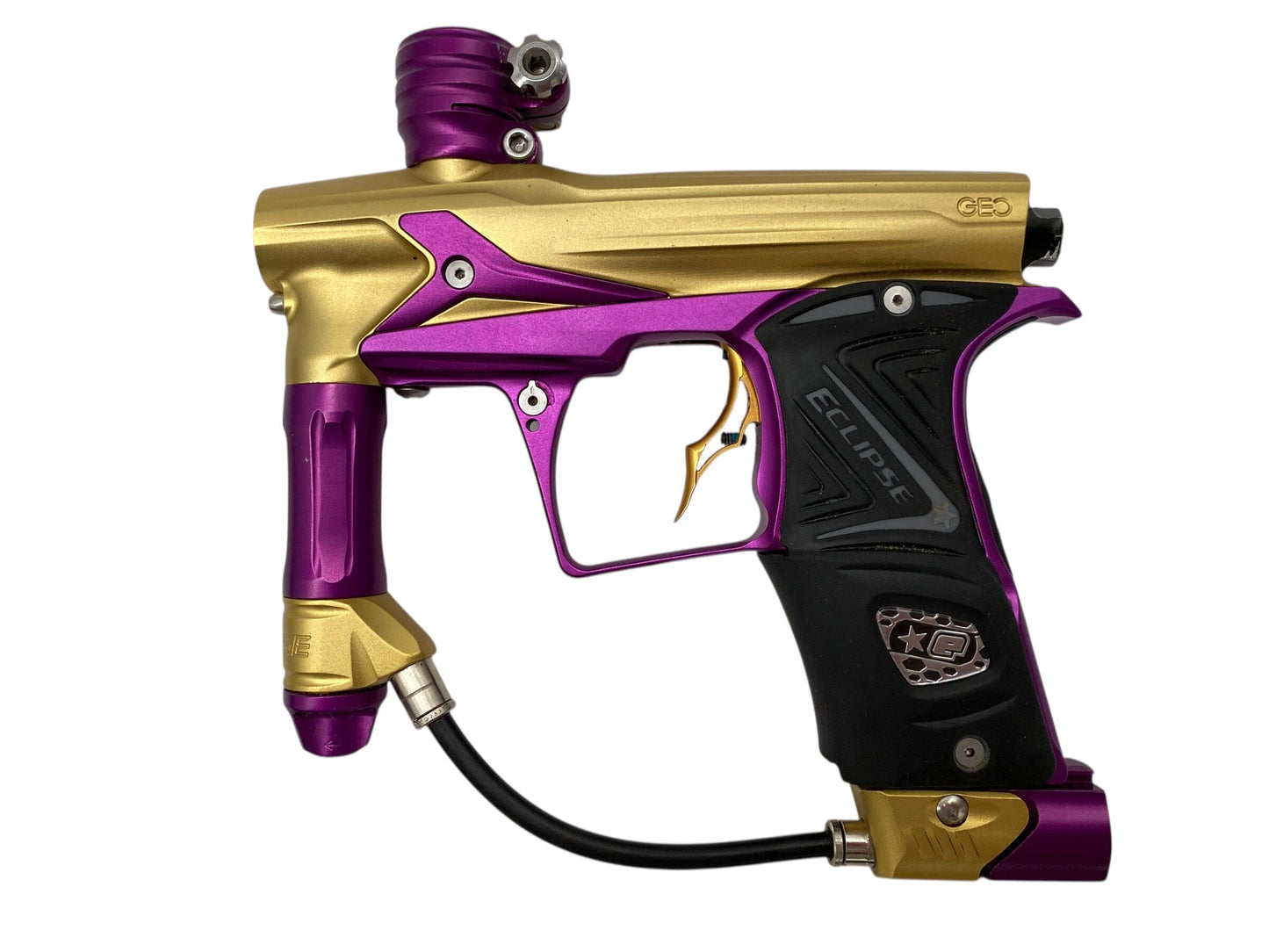 Used Planet Eclipse Geo Paintball Gun Gold/Purple Paintball Gun from CPXBrosPaintball Buy/Sell/Trade Paintball Markers, New Paintball Guns, Paintball Hoppers, Paintball Masks, and Hormesis Headbands