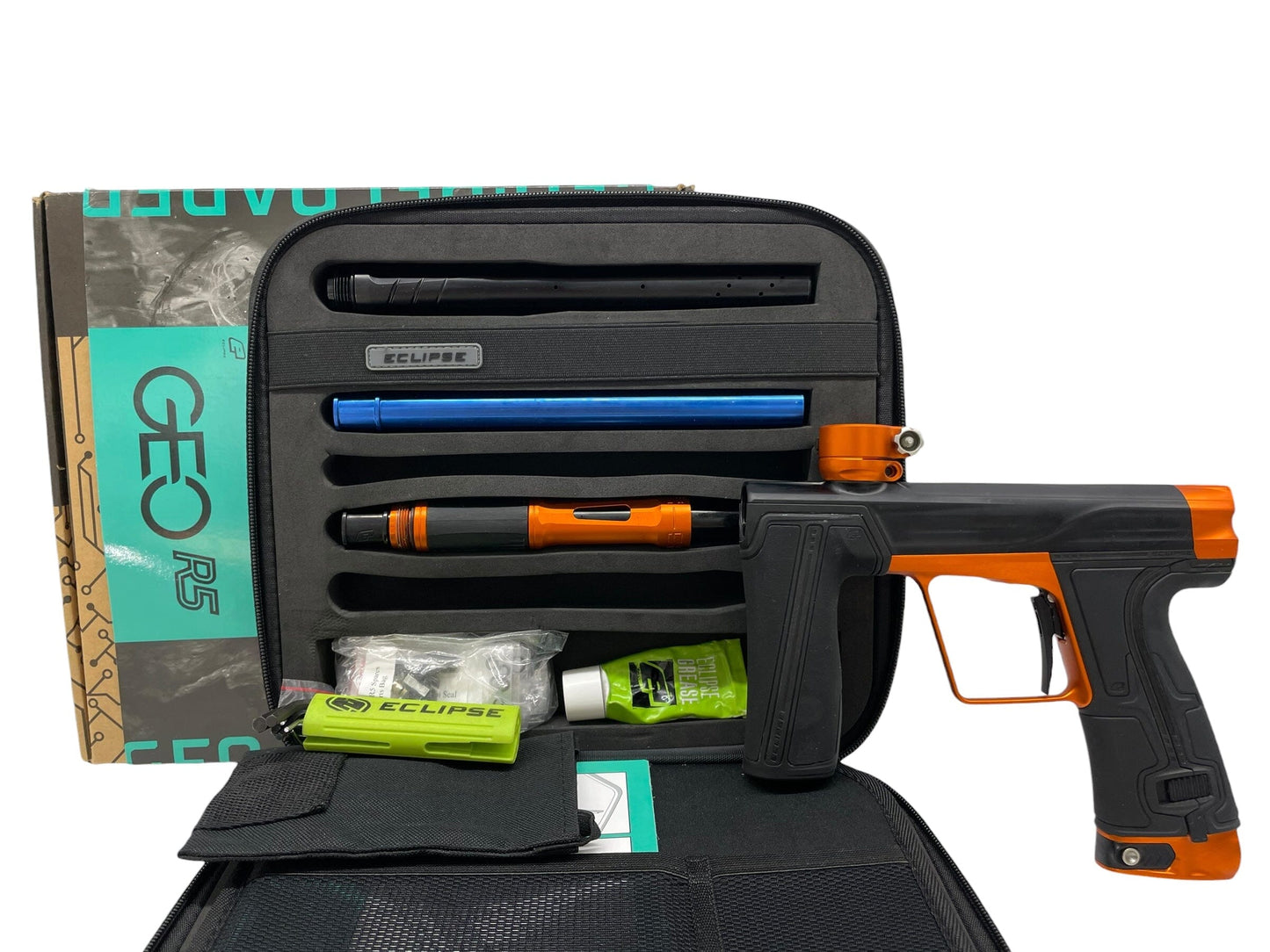 Used Planet Eclipse Geo R5 Black/Orange Paintball Gun Paintball Gun from CPXBrosPaintball Buy/Sell/Trade Paintball Markers, New Paintball Guns, Paintball Hoppers, Paintball Masks, and Hormesis Headbands