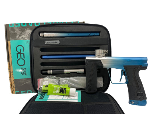 Used Planet Eclipse Geo R5 Blue To Silver Fade Paintball Gun Paintball Gun from CPXBrosPaintball Buy/Sell/Trade Paintball Markers, New Paintball Guns, Paintball Hoppers, Paintball Masks, and Hormesis Headbands